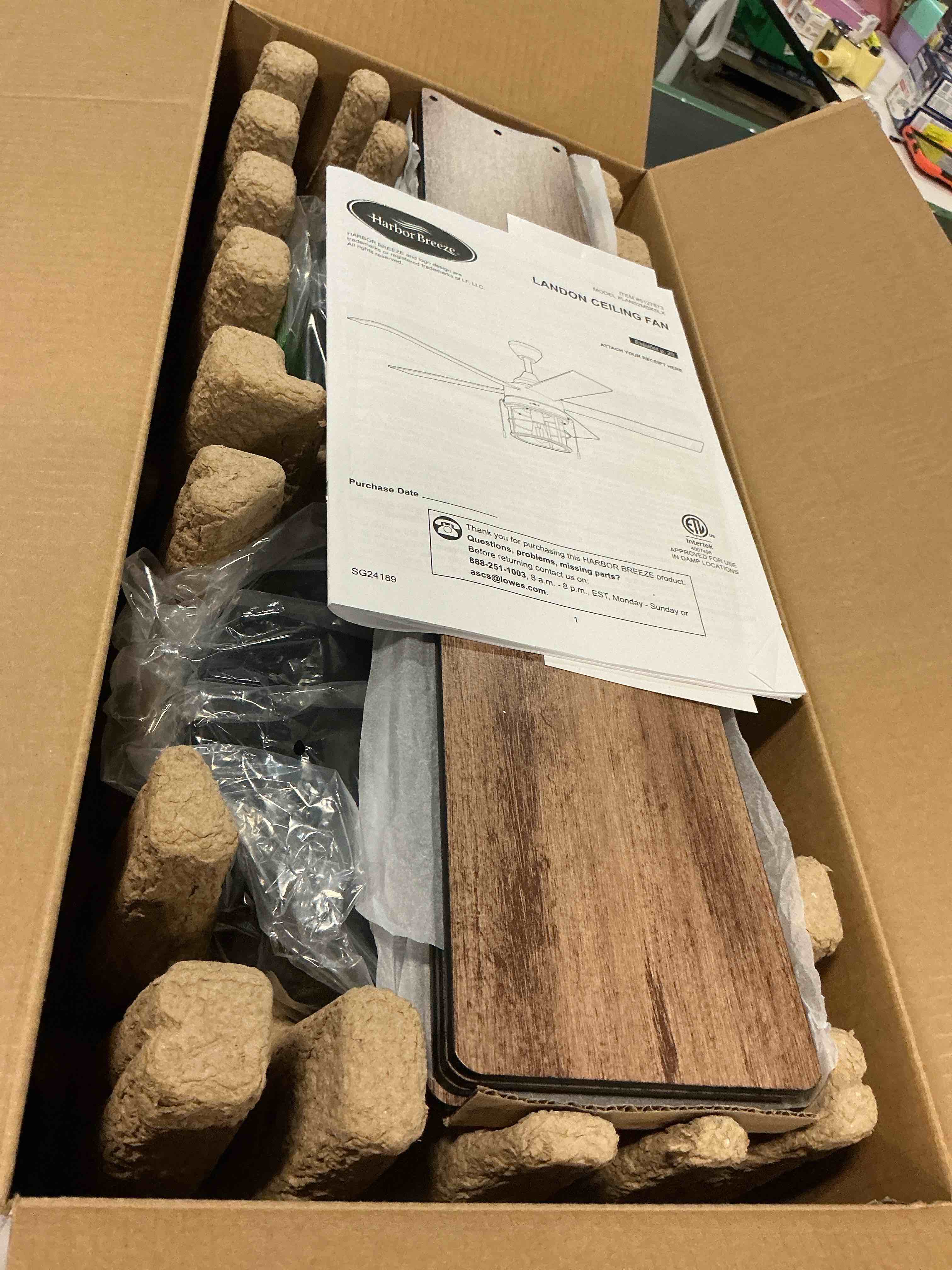 Condition photo showing As Is for harbor breeze landon easy2hang 52-in matte black with matte black/weathered oak 5127873
