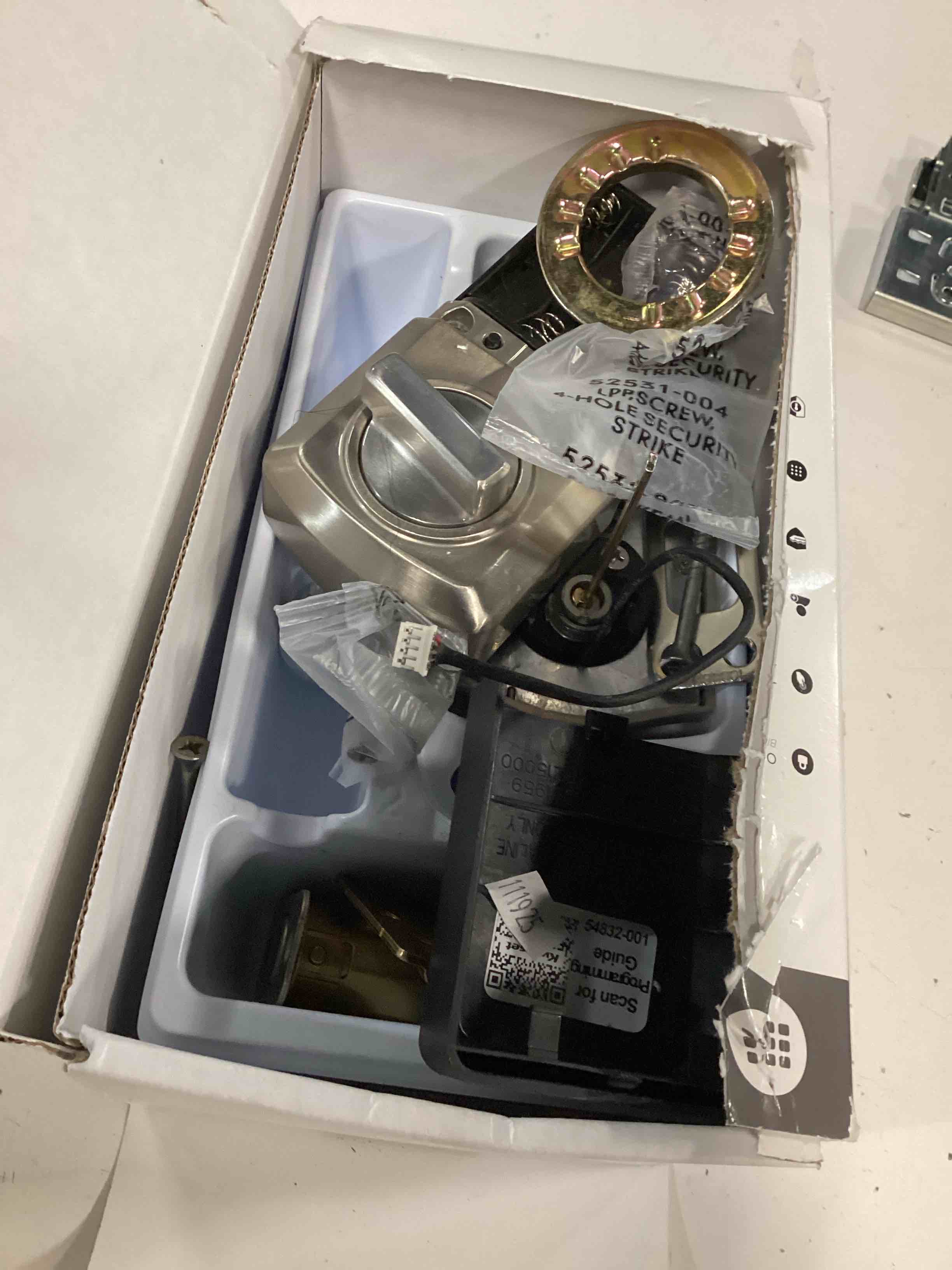 Condition photo showing As Is for kwikset 9270cnt-15s contemporary smartcode touchpad electronic deadbolt smartkey satin nickel finish