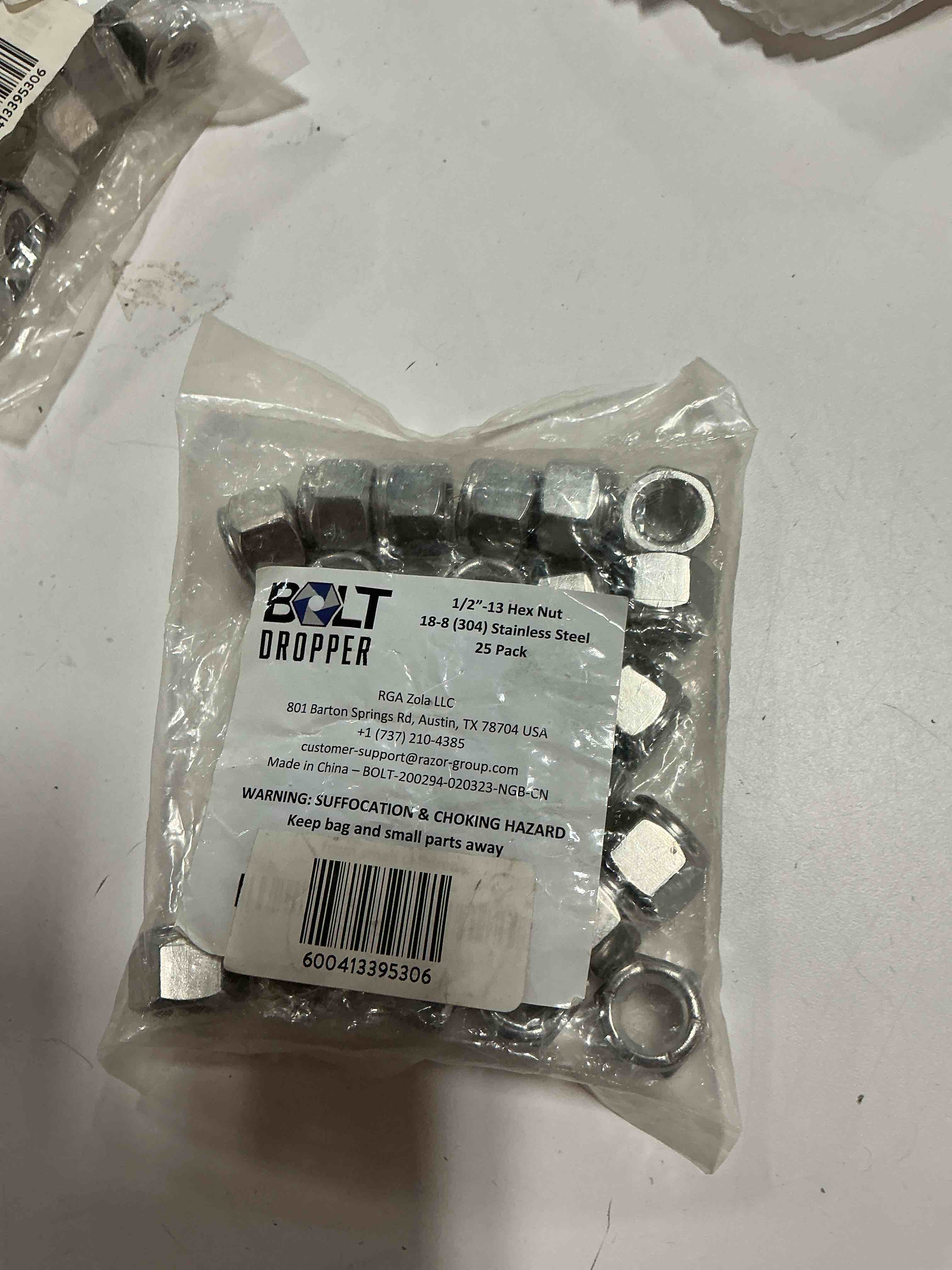 Condition photo showing New/Like New for ( 2 pack) bolt dropper 1/2"-13 nylon insert lock nut (25 pieces) stainless steel finish hex lock nuts, 304 (18-8) plain finish corrosion resistant commercial grade