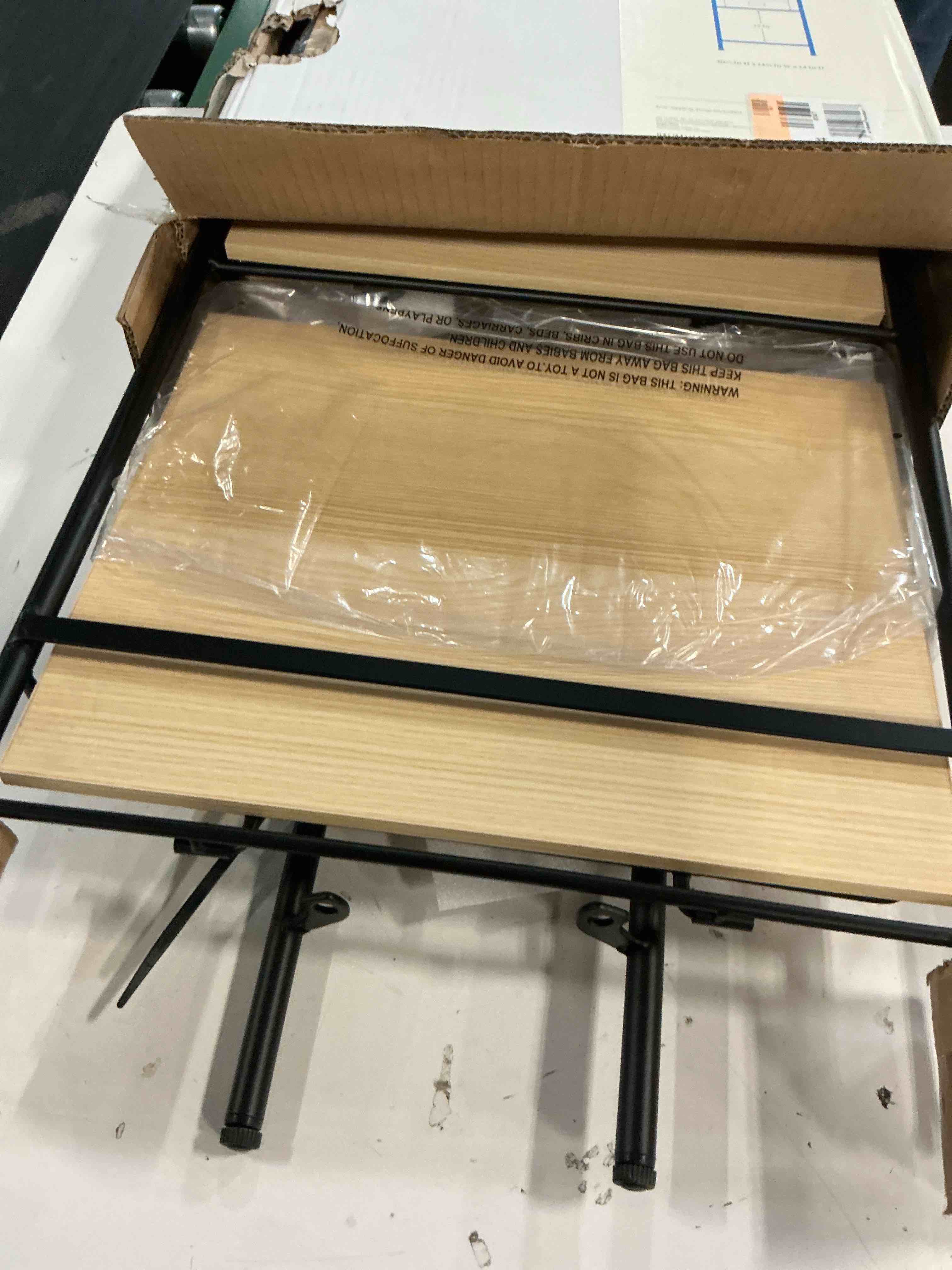 Condition photo showing Good Condition for folding 3 shelf narrow black metal with natural wood shelves - brightroom™: foldable utility storage shelving unit