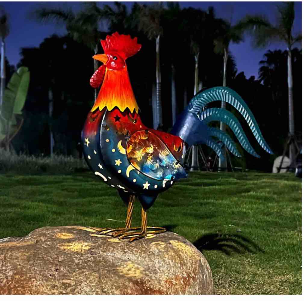 rooster solar statue