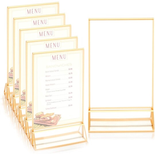 stockroom plus clear acrylic sign holder with gold borders, vertical stand (6 x2 in, 6 pack)