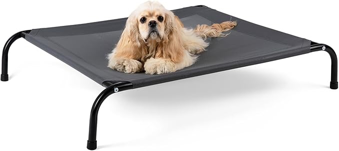 cooling elevated dog bed with non-slip floor protectors & breathable mesh, raised indoor & outdoor dog cot hammock, 41" l x 26" w x 8" th, medium, grey