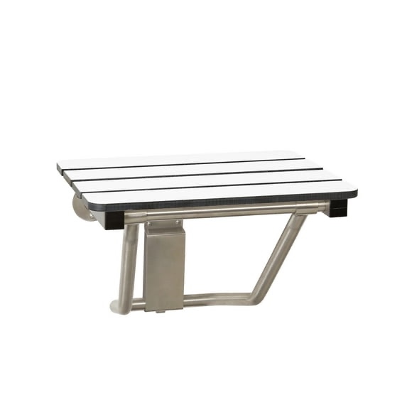 28" x 15" phenolic white 3” slats folding wall mount shower seat bench, ada compliant