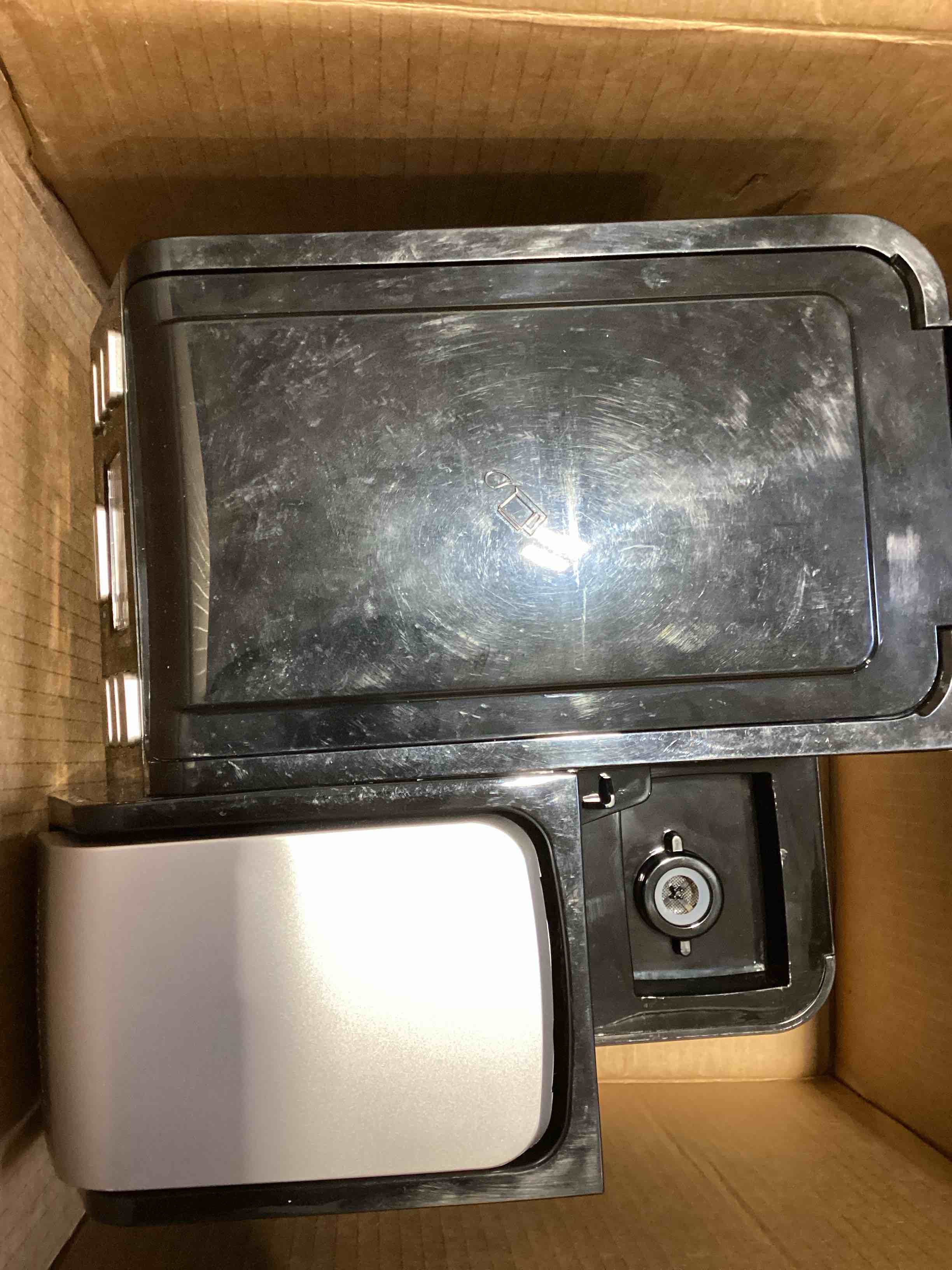 Condition photo showing As Is for hamilton beach flexbrew trio 2-way coffee maker, compatible with k-cup pods or grounds, combo, single serve & full 12c pot, black - fast brewing (49902) black, fast brewing, removable reservoir