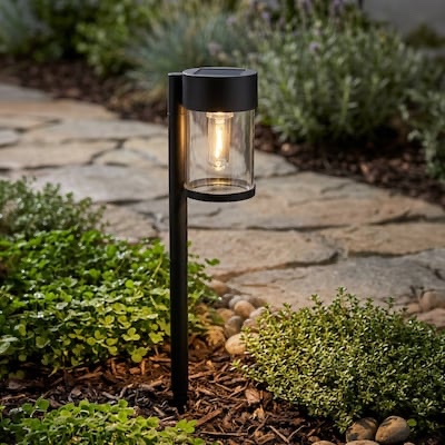 harbor breeze 10 -lumens black solar led outdoor path light 2732-k