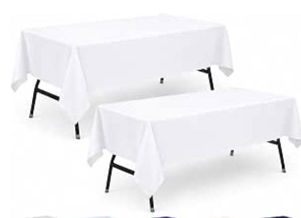 2-pack 60x102 inch white table cloths, solid stain and wrinkle resistant oblong tablecloth, premium plain weave polyester fabric rectangle table linen covers for hotel, wedding