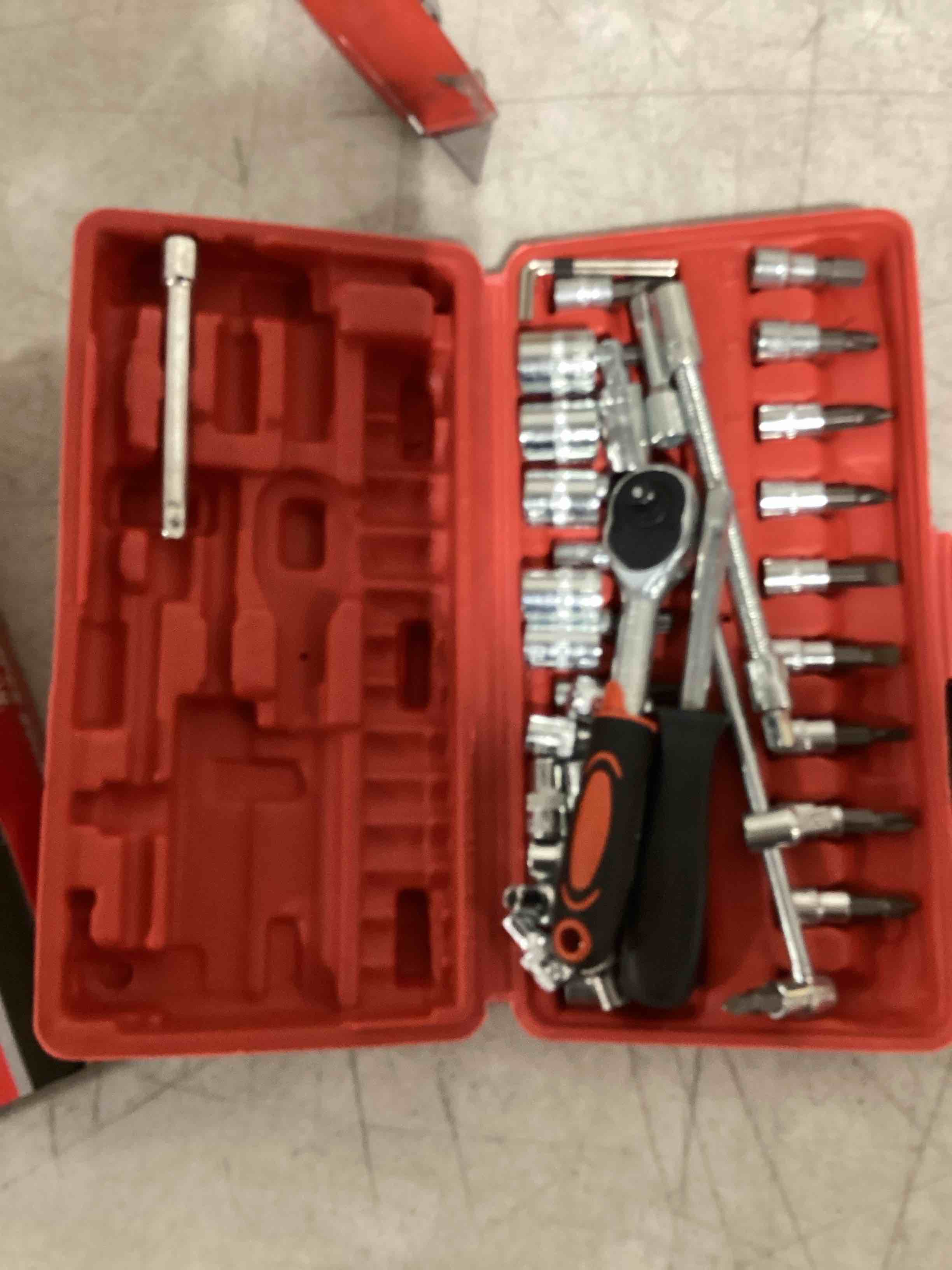 Condition photo showing As Is for beaiguna 46pcs small drive socket ratchet wrench screwdriver set, 1/4 inch metric socket and ratchet wrench set with extension bar, upgrade compact tool set for car
