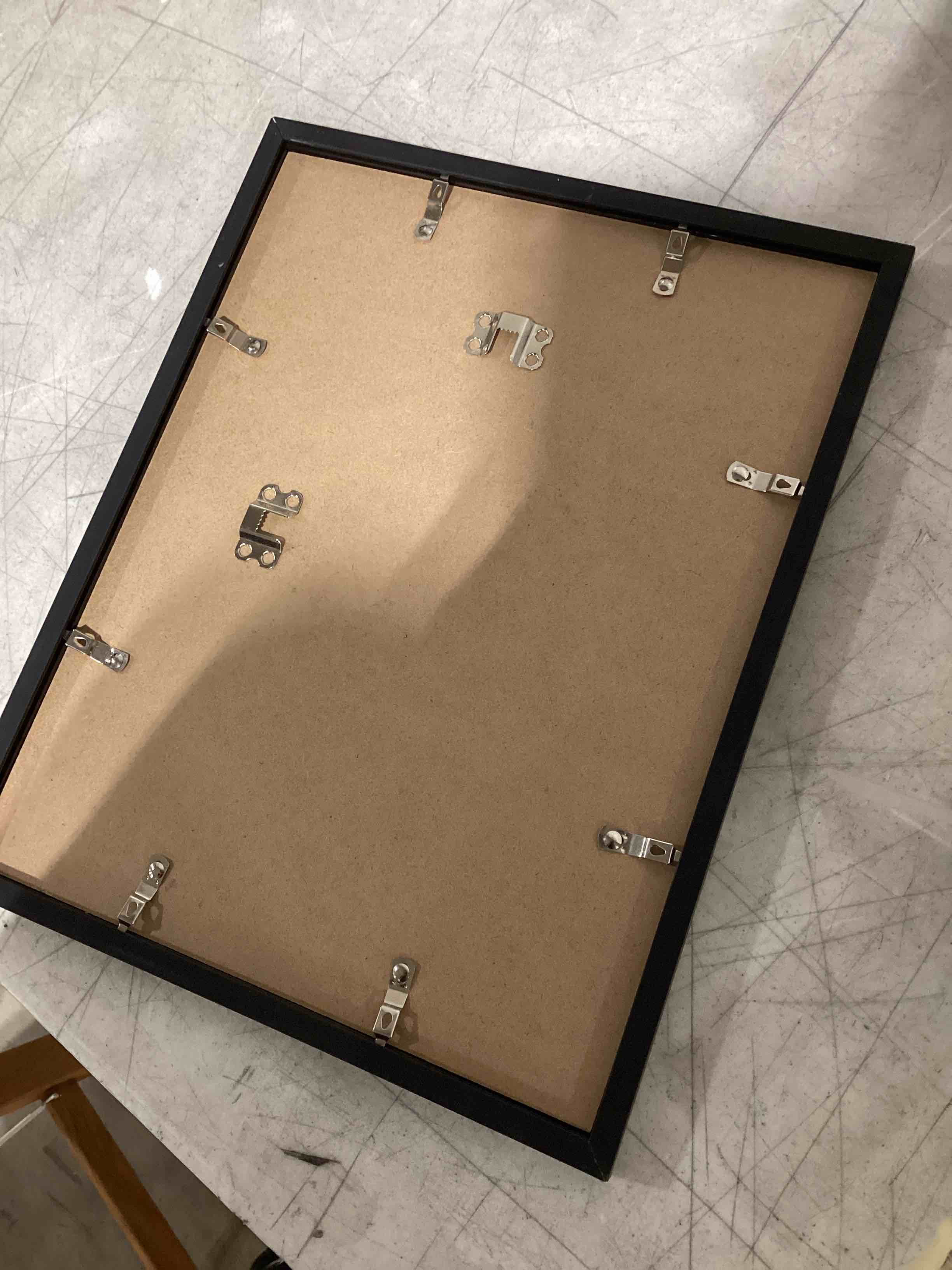 Condition photo showing As Is for upsimples 11x14 picture frame set of 5, display pictures 8x10 with mat or 11x14 without mat, wall gallery photo frames, black