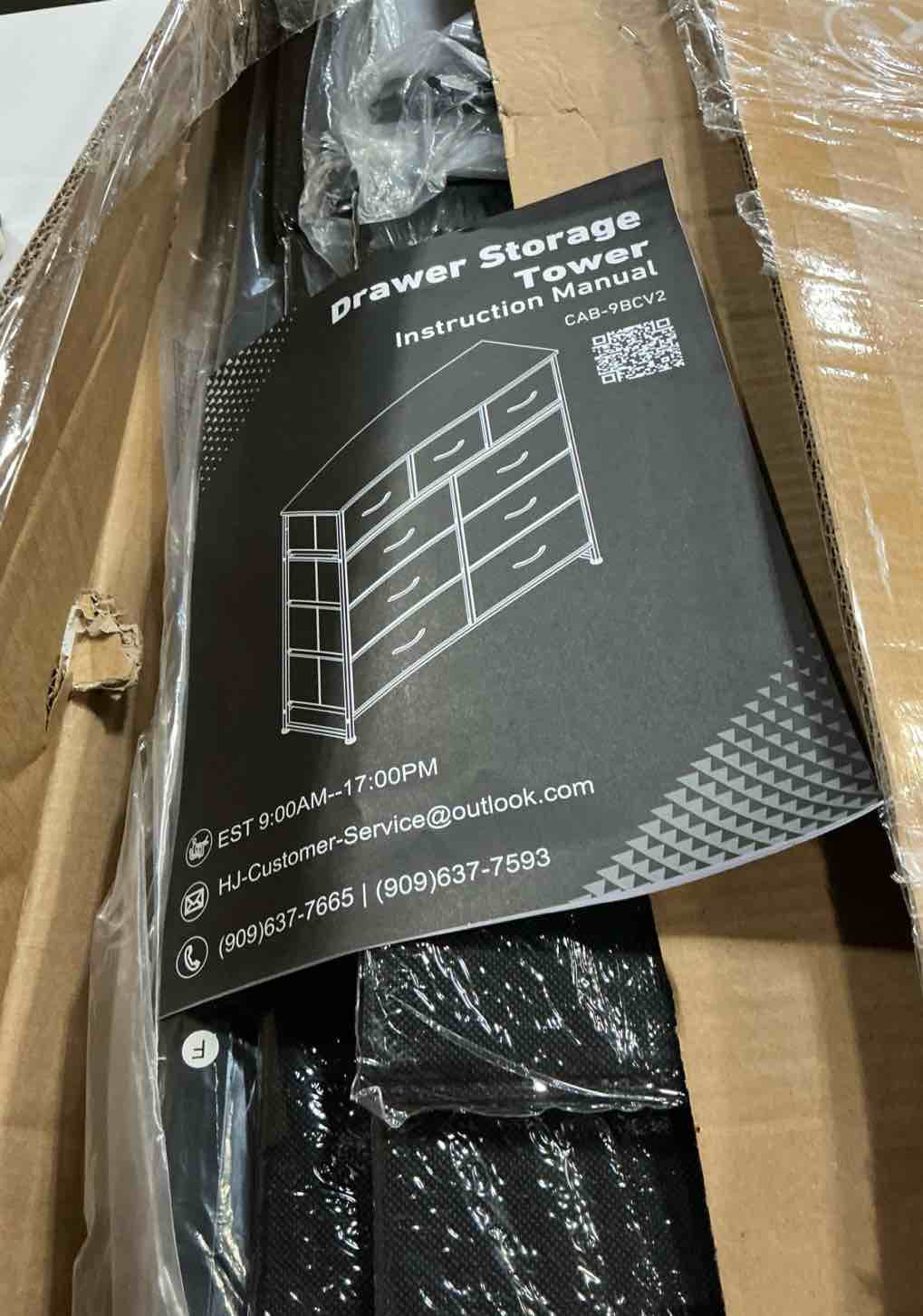 Condition photo showing Good Condition for WLIVE 9 Drawer Dresser, Fabric Storage Tower for Bedroom, Hallway, Closet, Tall Chest Organizer Unit for Bedroom with Fabric Bins, Steel Frame, Wood Top, Easy Pull Handle, Black and Rustic Brown