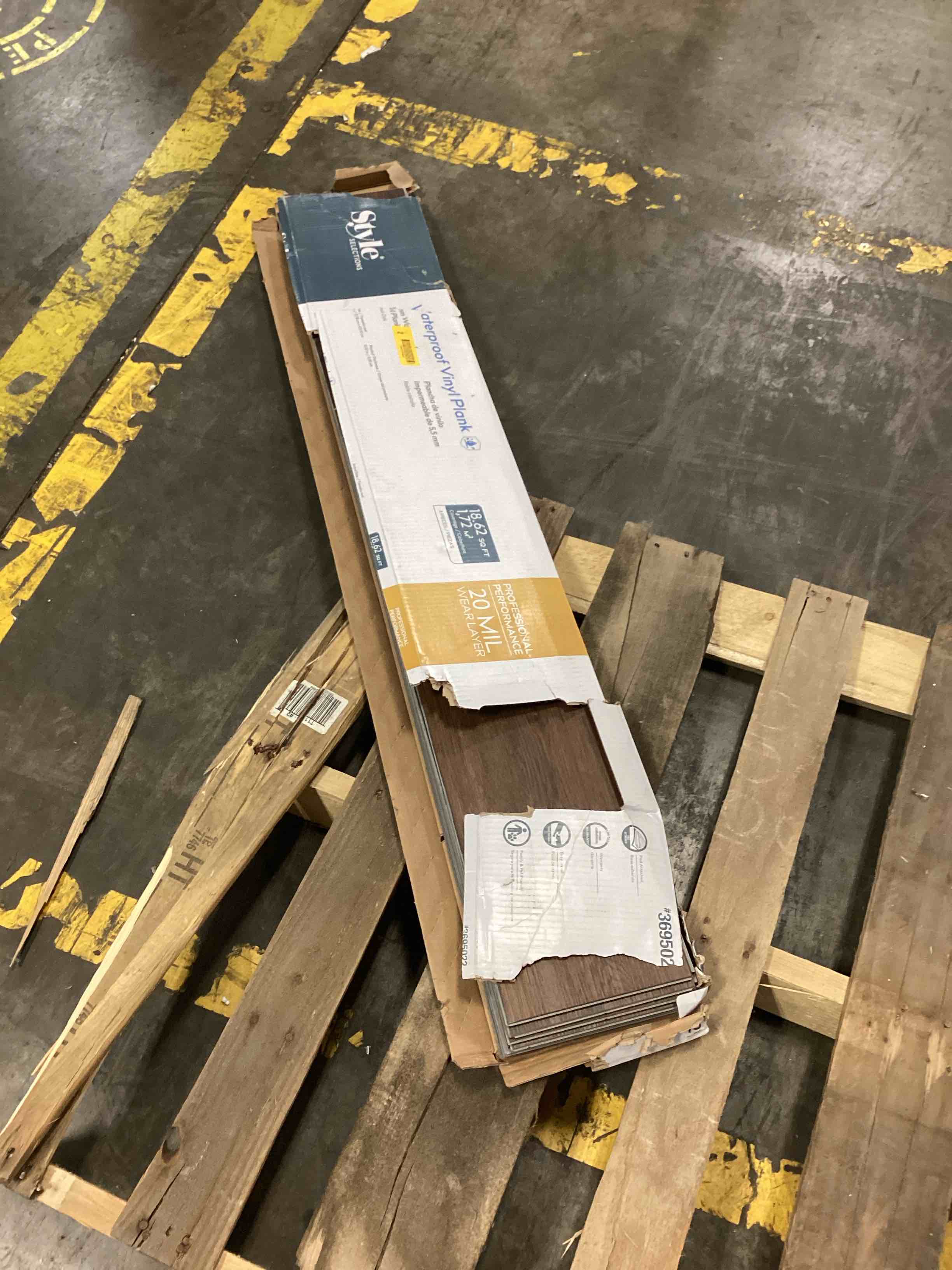 Condition photo showing As Is for style selections chestnut oak 20-mil x 7-in w x 48-in l waterproof luxury vinyl plank flooring