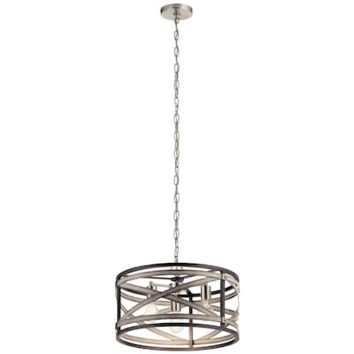 kichler stetton 3-light anvil iron farmhouse drum hanging pendant light