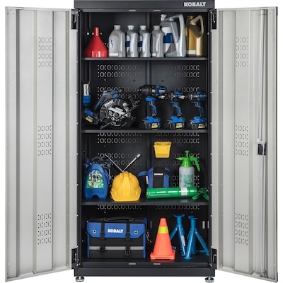 kobalt 36-in w x 72-in h x 18.5-in d freestanding steel garage cabinet in silver item #2368774 | model #19001 (cosmetic flaws)