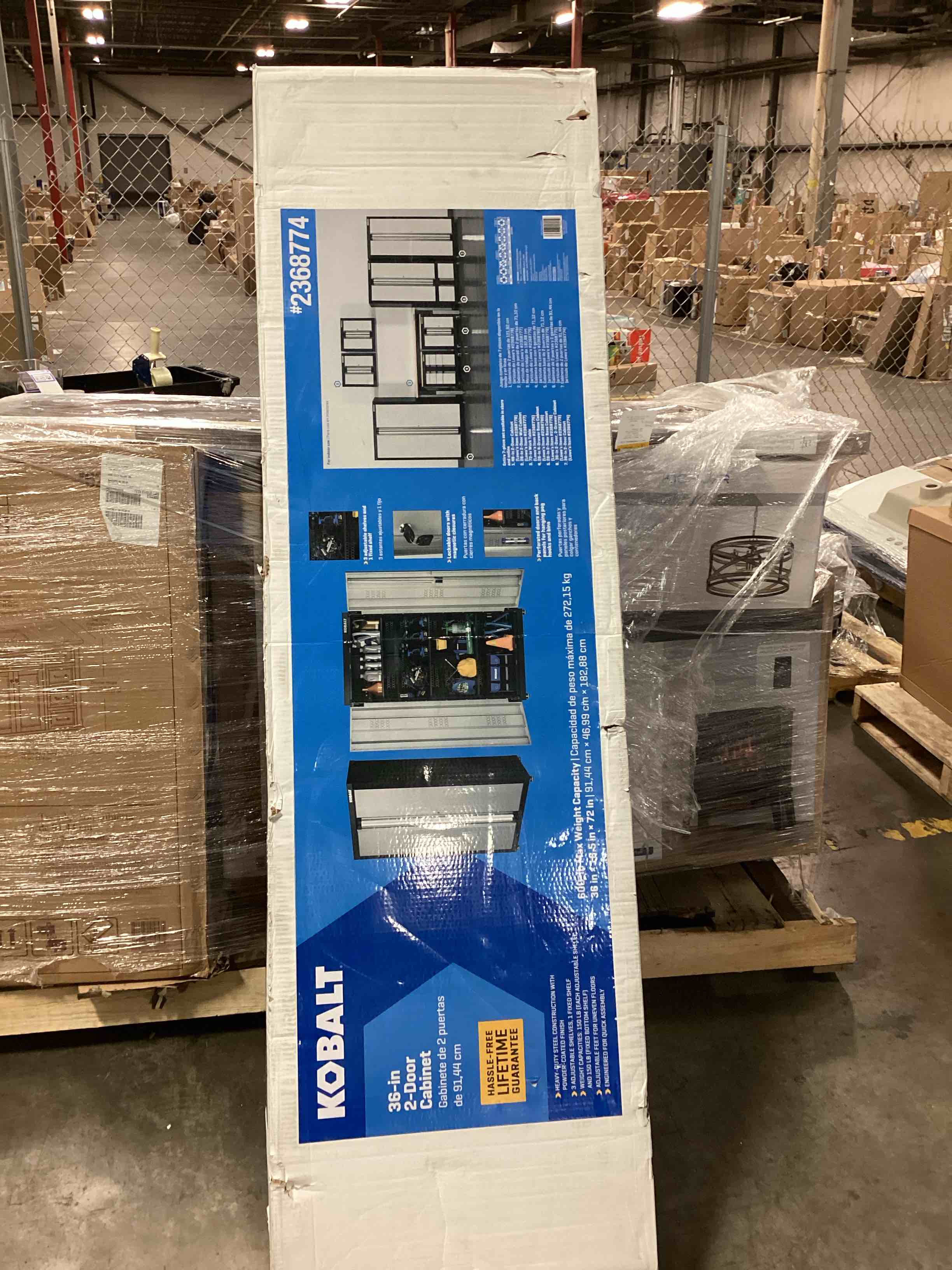 Condition photo showing Good Condition for kobalt 36-in w x 72-in h x 18.5-in d freestanding steel garage cabinet in silver item #2368774 | model #19001 (cosmetic flaws)