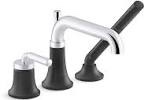 tone single-handle deck-mount roman tub faucet with handshower in polished chrome with matte black