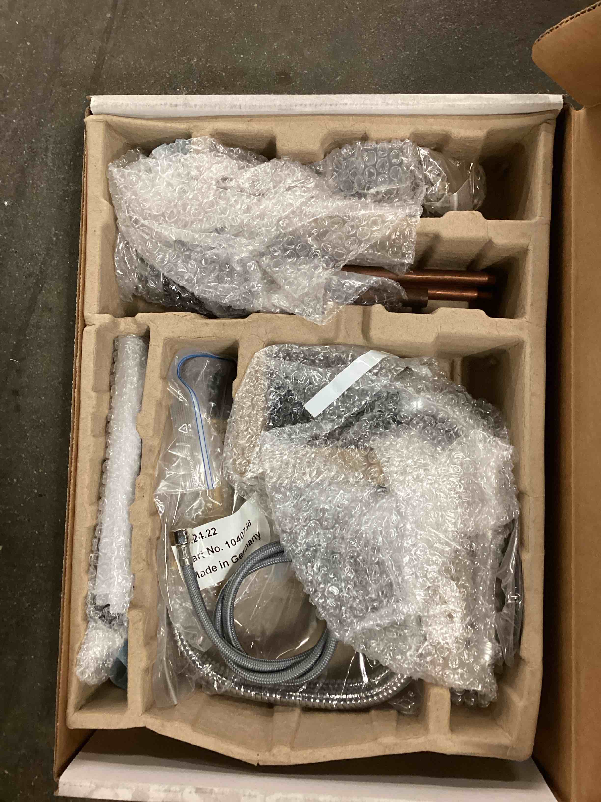 Condition photo showing New/Like New for tone single-handle deck-mount roman tub faucet with handshower in polished chrome with matte black
