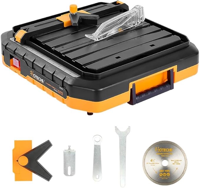 Hoteche 4-1/2-Inch Cutter Portable Wet Tile Saw 4.1A Tile Cutting Machine with Hidden Water Reservoir 0-45° Bevel Cutting for Tiles and Stones