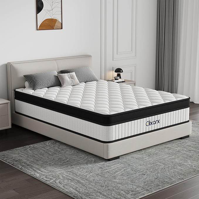 full size mattress, 12 inch hybrid medium firm feel, individually wrapped coils for motion isolation & cool memory foam, white, certipur-us certified