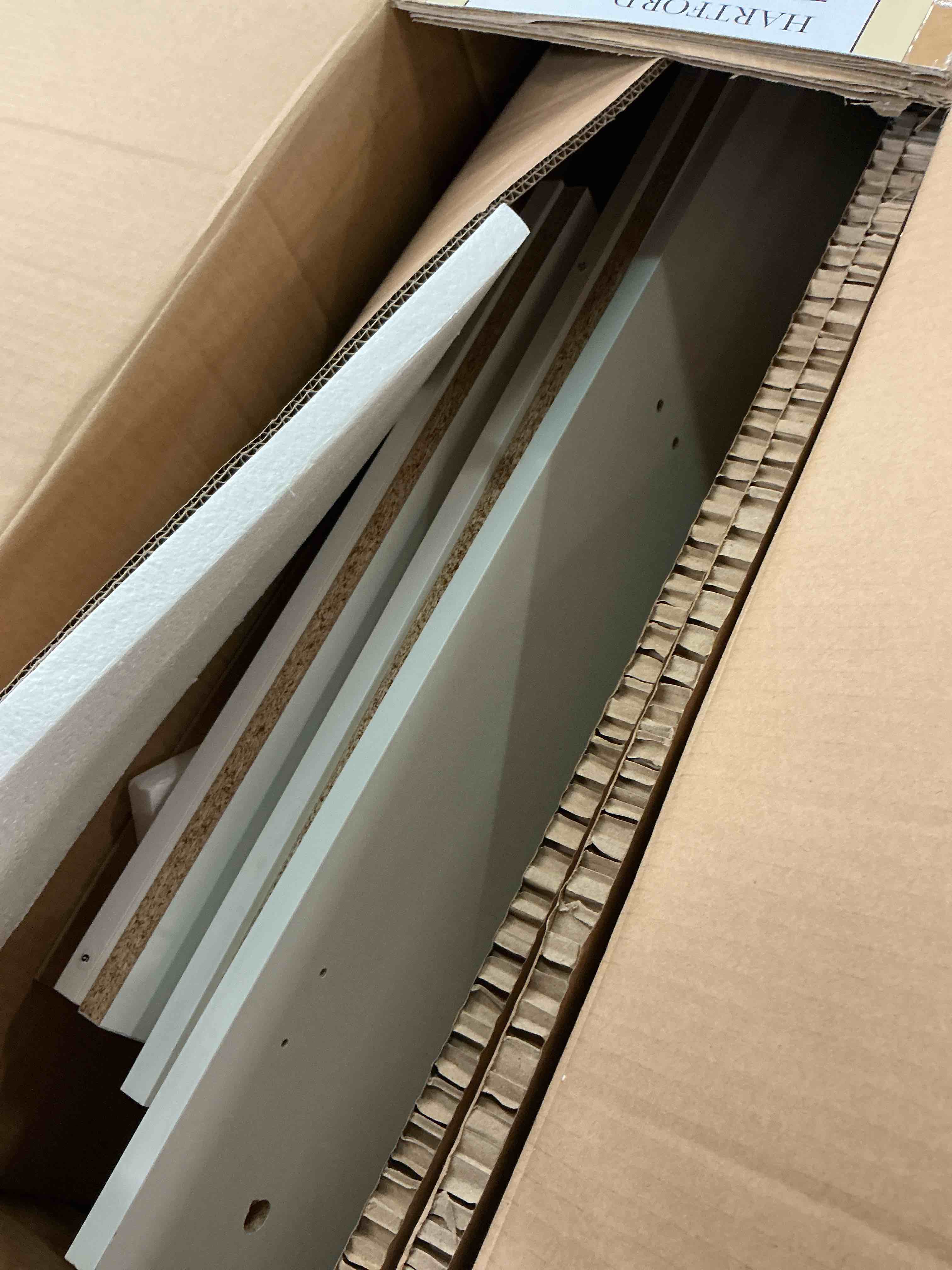 Condition photo showing As Is for ventilated white wood closet kit(incomplete)