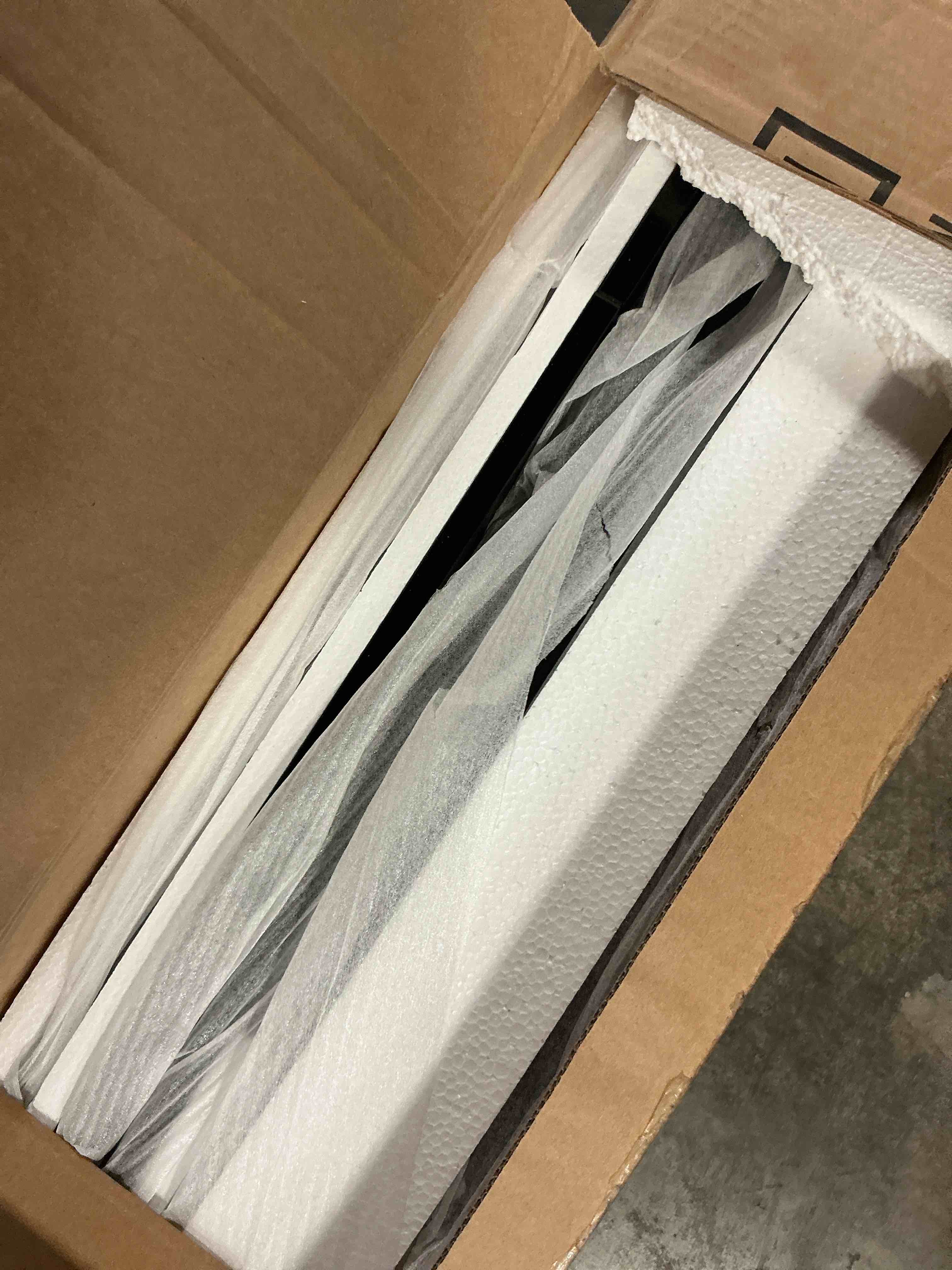 Condition photo showing As Is for black wooden media console(incomplete box 1/2)