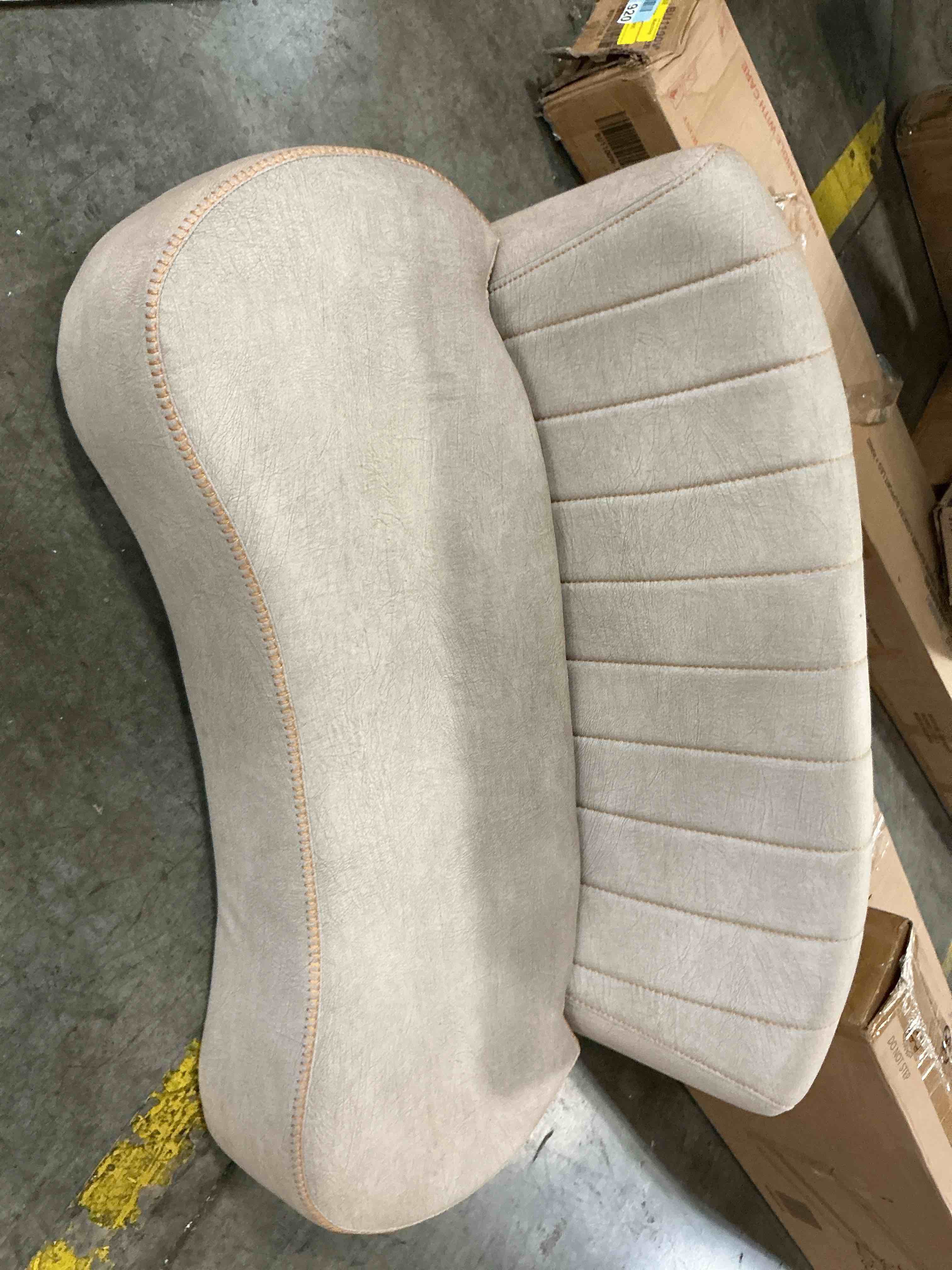 Condition photo showing As Is for annjoe loveseat settee upholstered sofa couch banquette bench ottoman with backrest and golden metal legs for dining room living room bedroom funiture