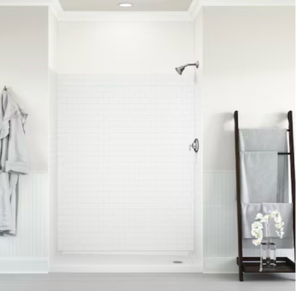 allen + roth Platform 60-in W x 32-in D x 78-in H White Subway 9 -Piece Glue Up Alcove Shower wall surround