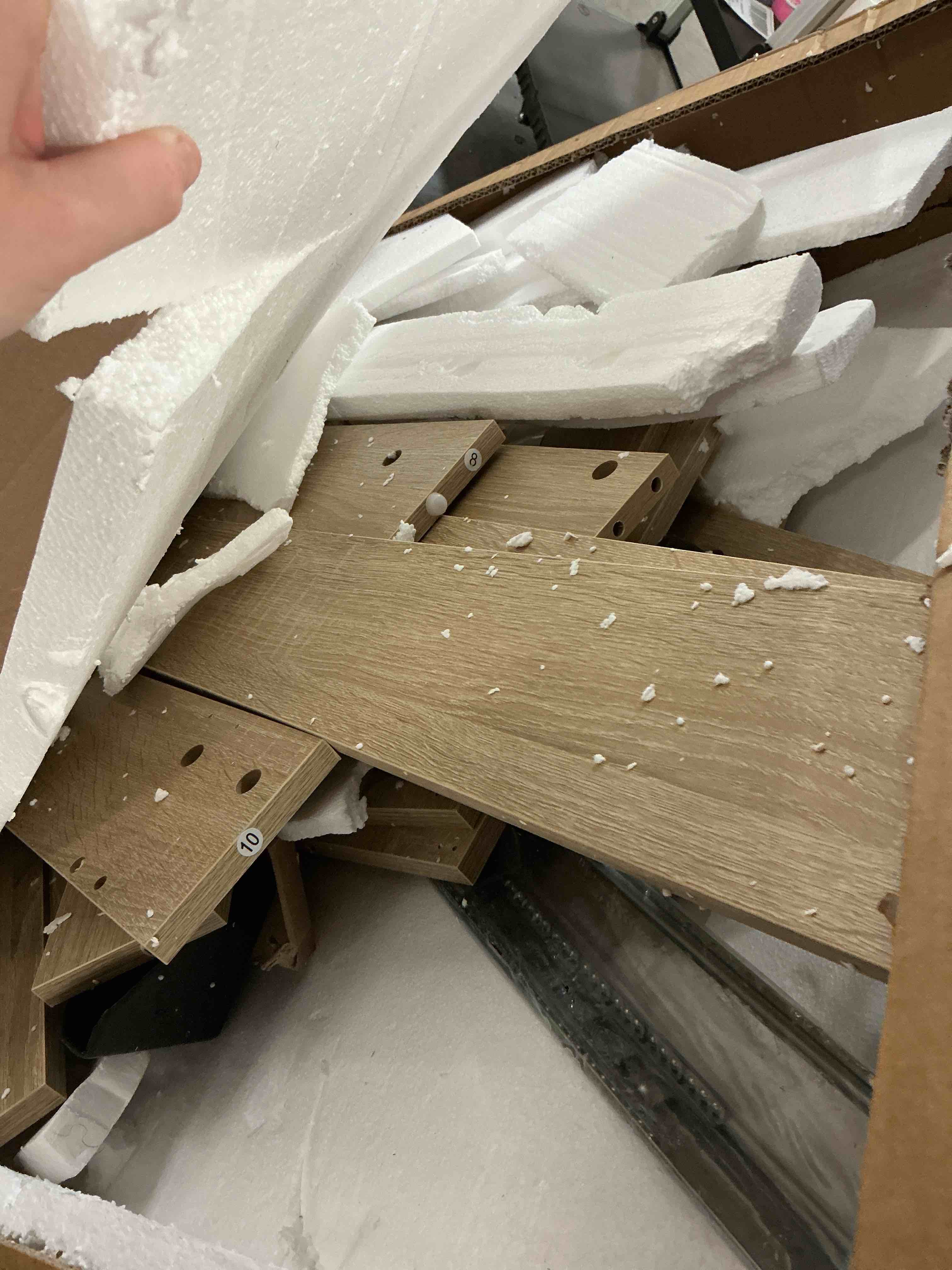 Condition photo showing As Is for scarlett tv stand for tvs up to 85"(incomplete box a only)