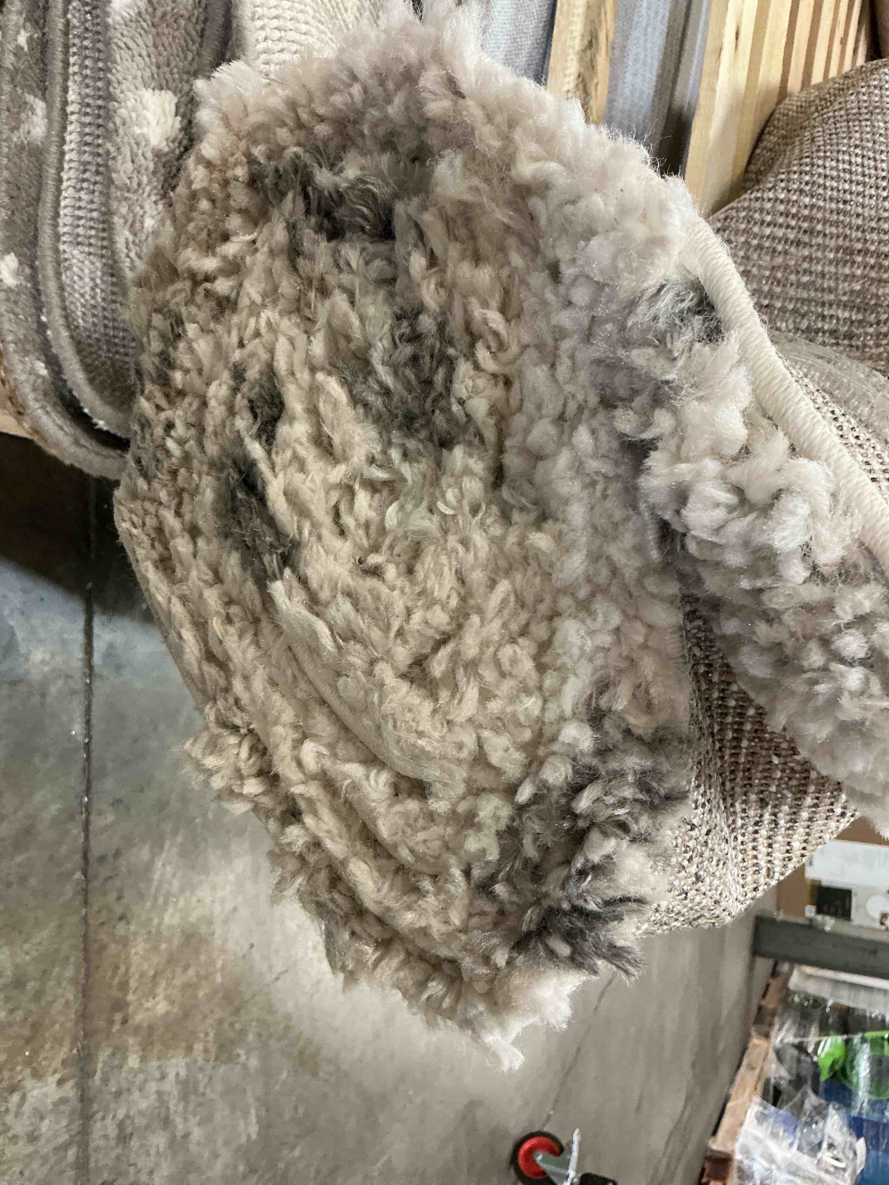 Condition photo showing As Is for lindsay shag rachayl modern abstract 2-inch thick rug
