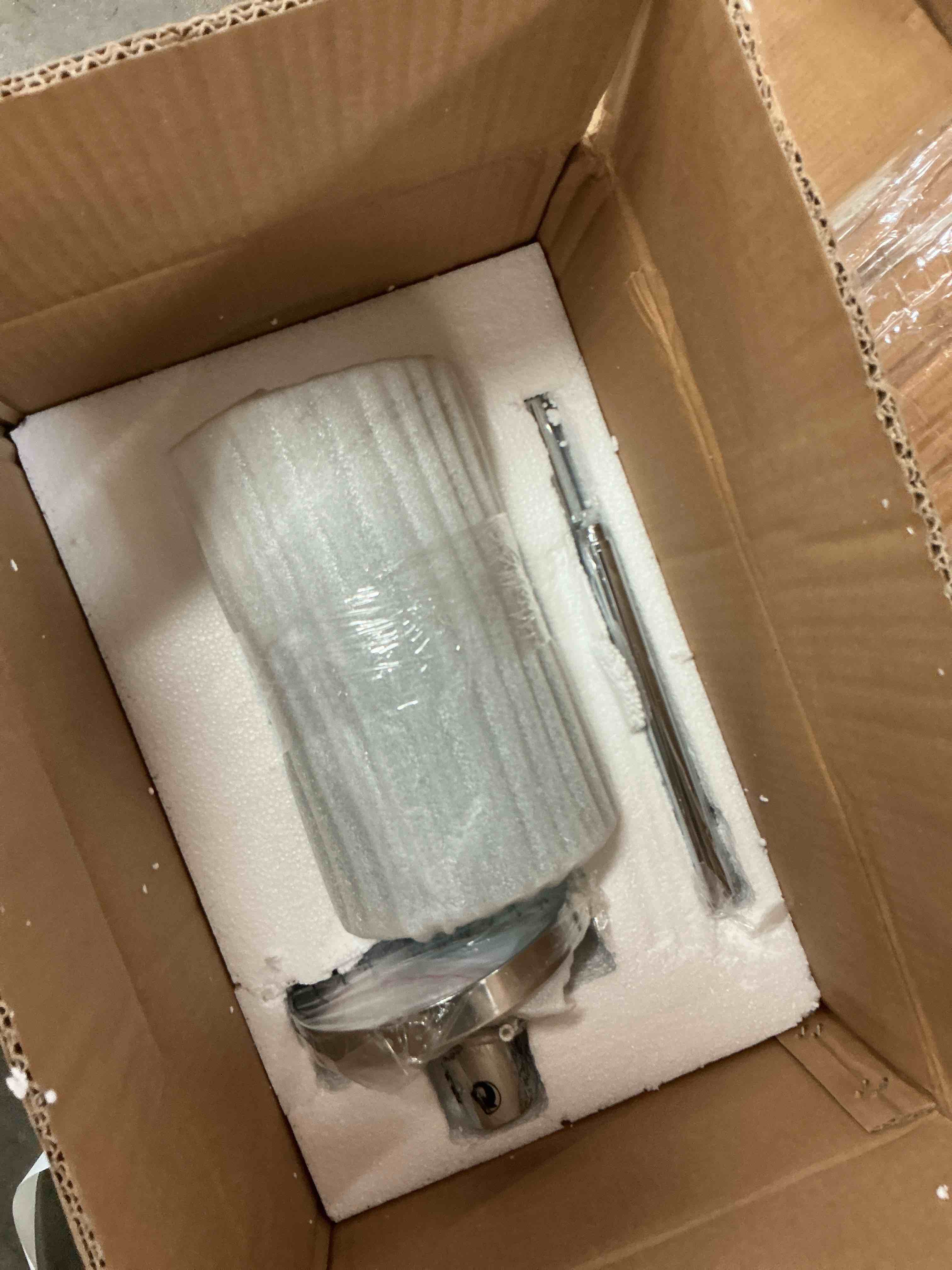 Condition photo showing New/Like New for large modern chrome metal pendant lights with 5.9 in. gradient blue hammered glass shade for kitchen island dining room