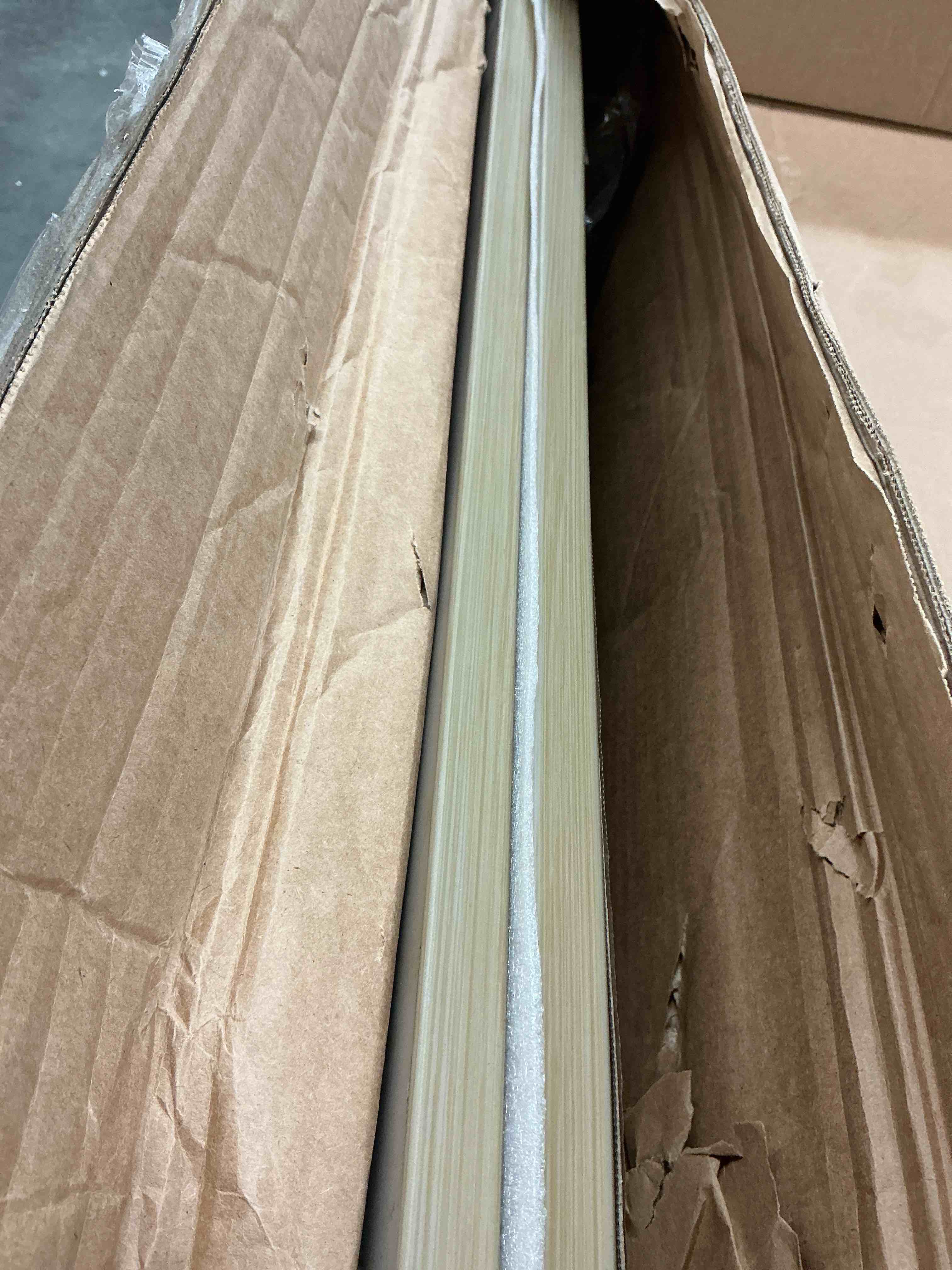 Condition photo showing As Is for beige metal outdoor dining table with umbrella hole