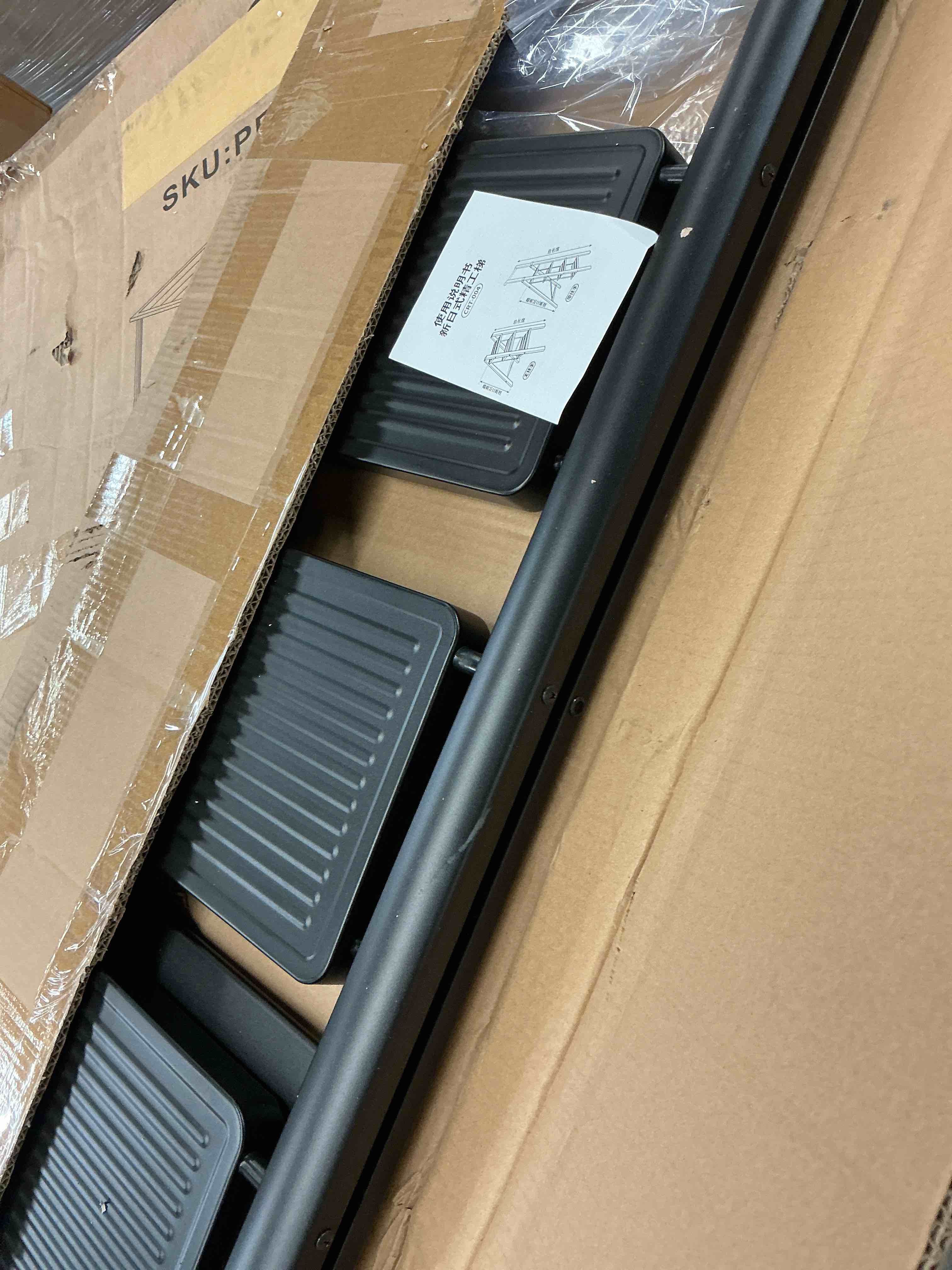 Condition photo showing Good Condition for step ladder, slim folding steps stool with handrail, lightweight aluminum alloy foldable black ladder