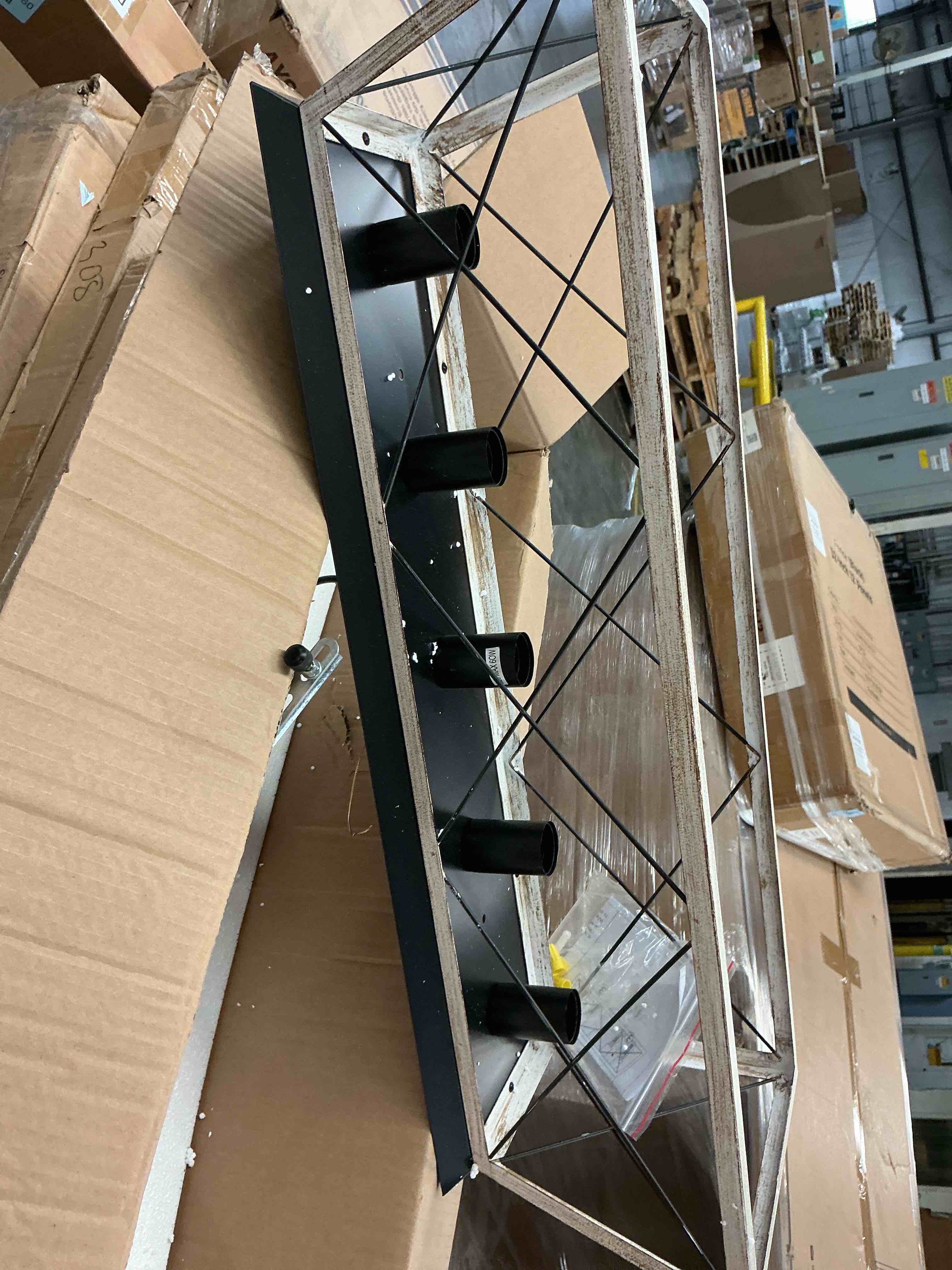 Condition photo showing Good Condition for libtad 5-light 31.5 in.w matte black and white wood flush mount rectangular industrial ceiling light for kitchen