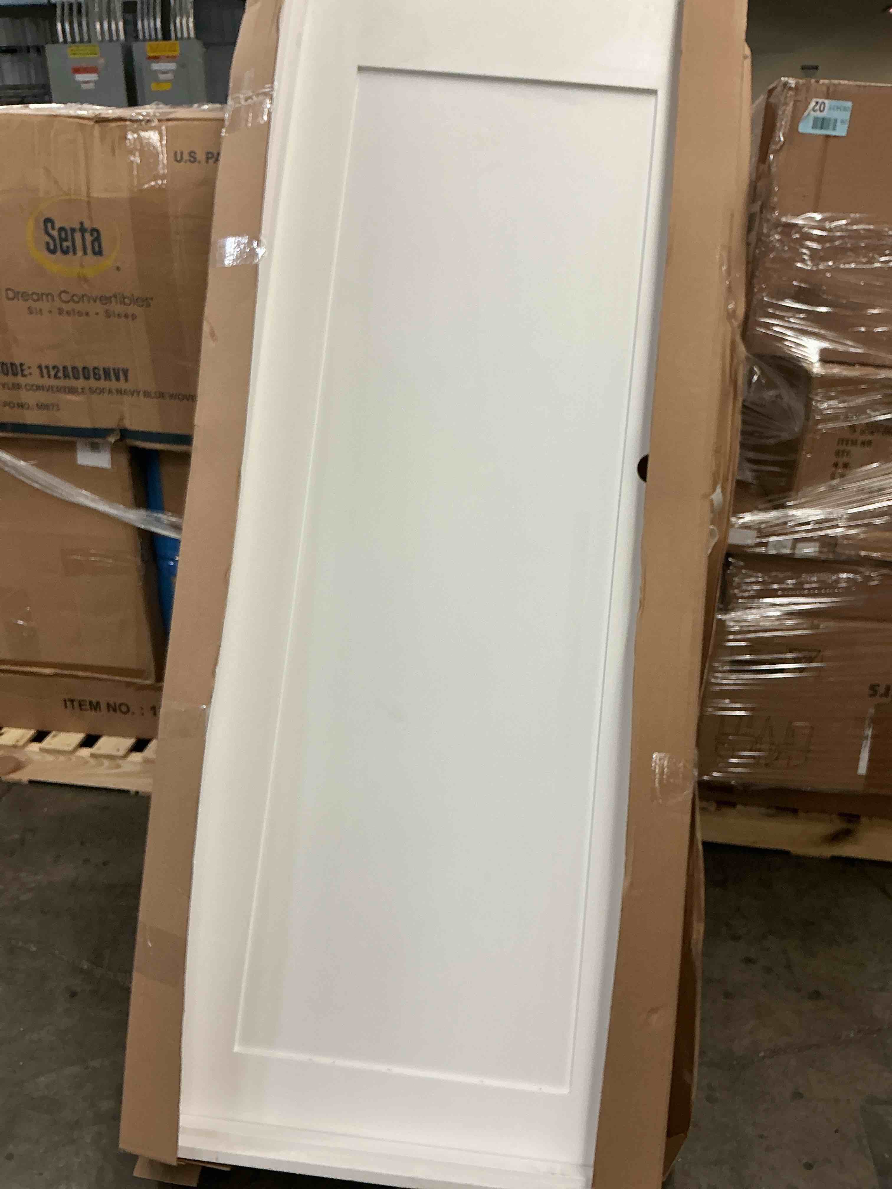 Condition photo showing As Is for 8401 1-panel primed shaker interior door