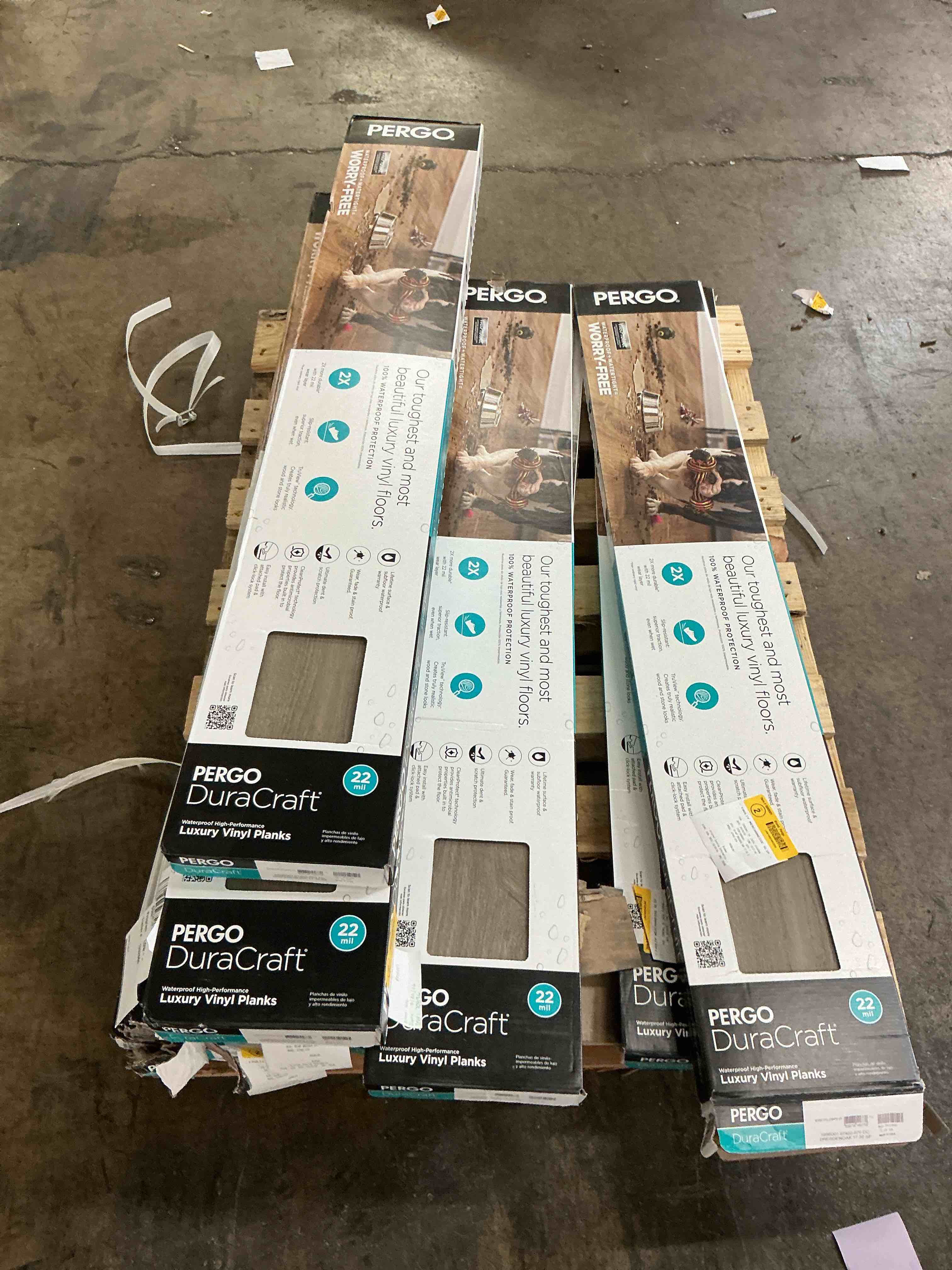 Condition photo showing As Is for pergo duracraft dresden oak 22-mil x 7.46-in w waterproof luxury vinyl plank(173.2 sqft)