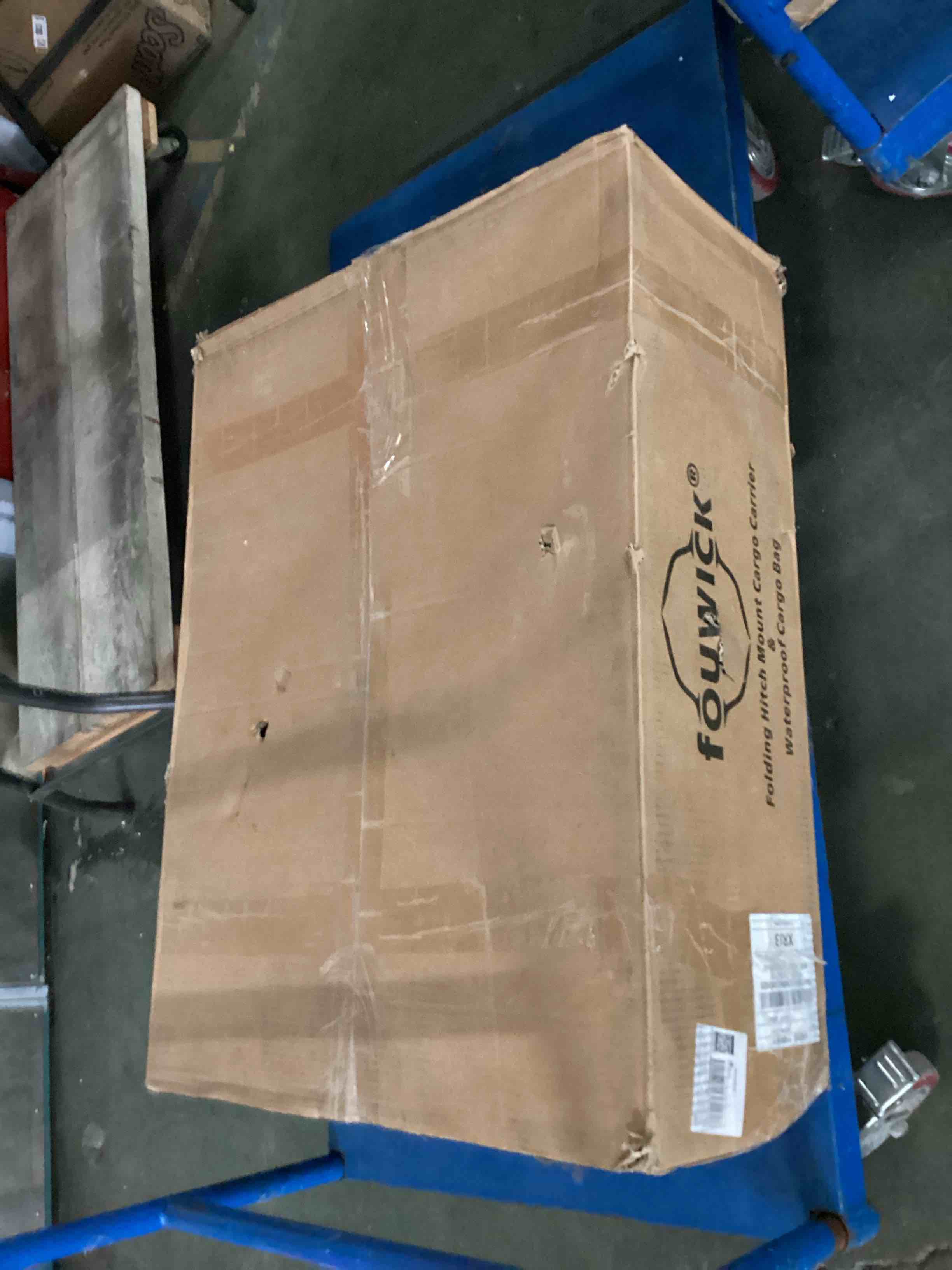 Condition photo showing As Is for fouwick 60"x 20"x 6" folding trailer hitch mount cargo carrier, 500lbs capacity, powder coating lugg