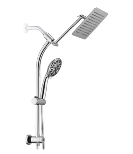 rainfall 8 inch shower head with high pressure handheld spray combo, drill-free slide bar with adjustable shower extension arm, 3-way low diverter for easy reach, 5ft hose- matte silver