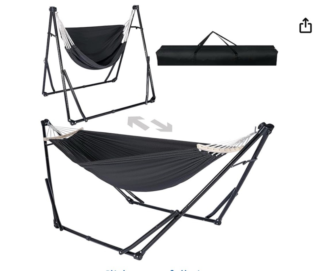 2-in-1 hammock & swing chair for teens – adjustable folding chair with collapsible steel stand, port