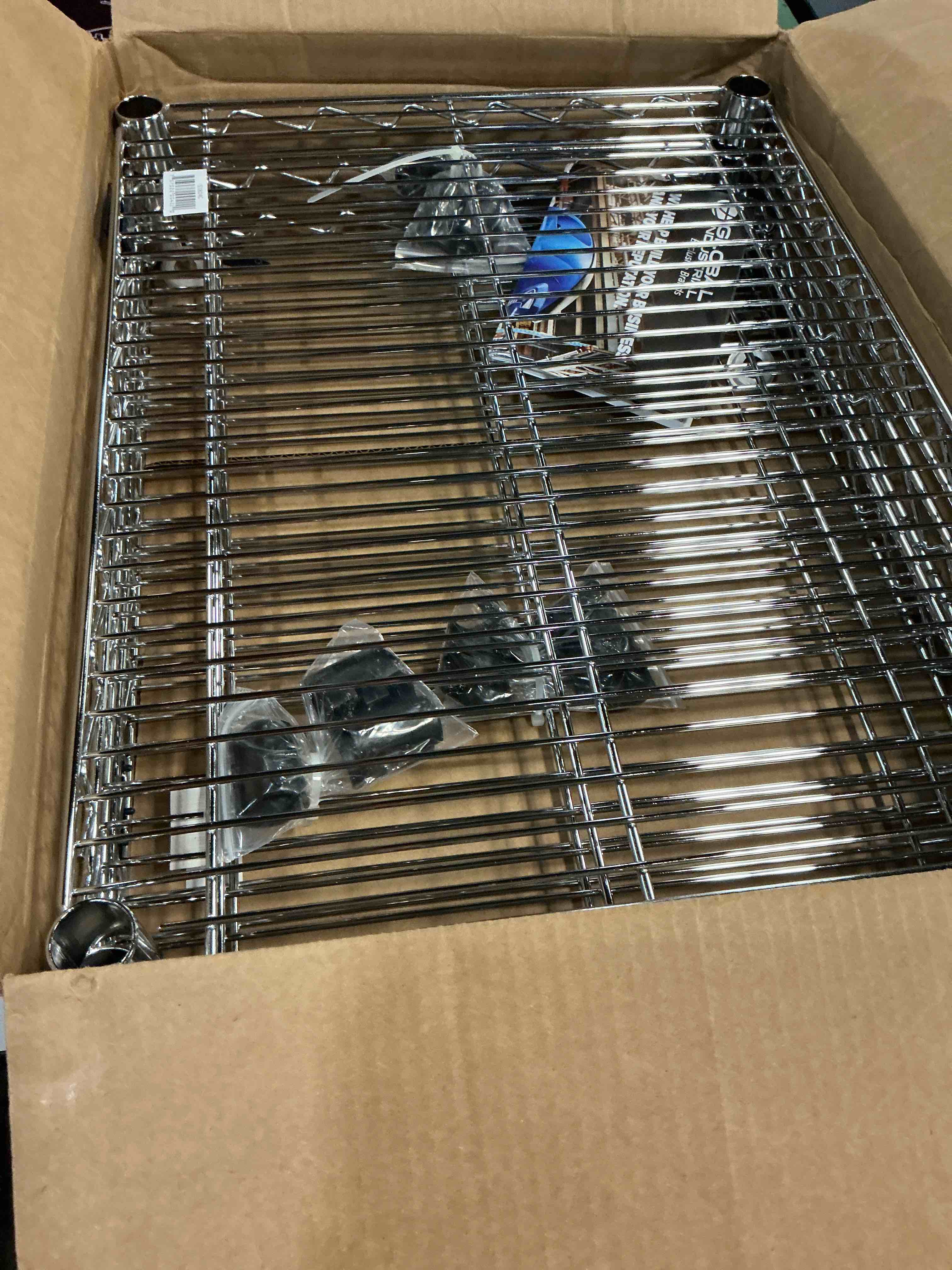 Condition photo showing New/Like New for commerical wire shelf platform dunnage storage rack, 18" x 24" x 14", chrome