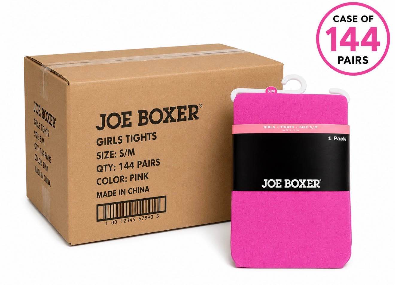 case of 144 size s/m joe boxer girl's tights - solid rose