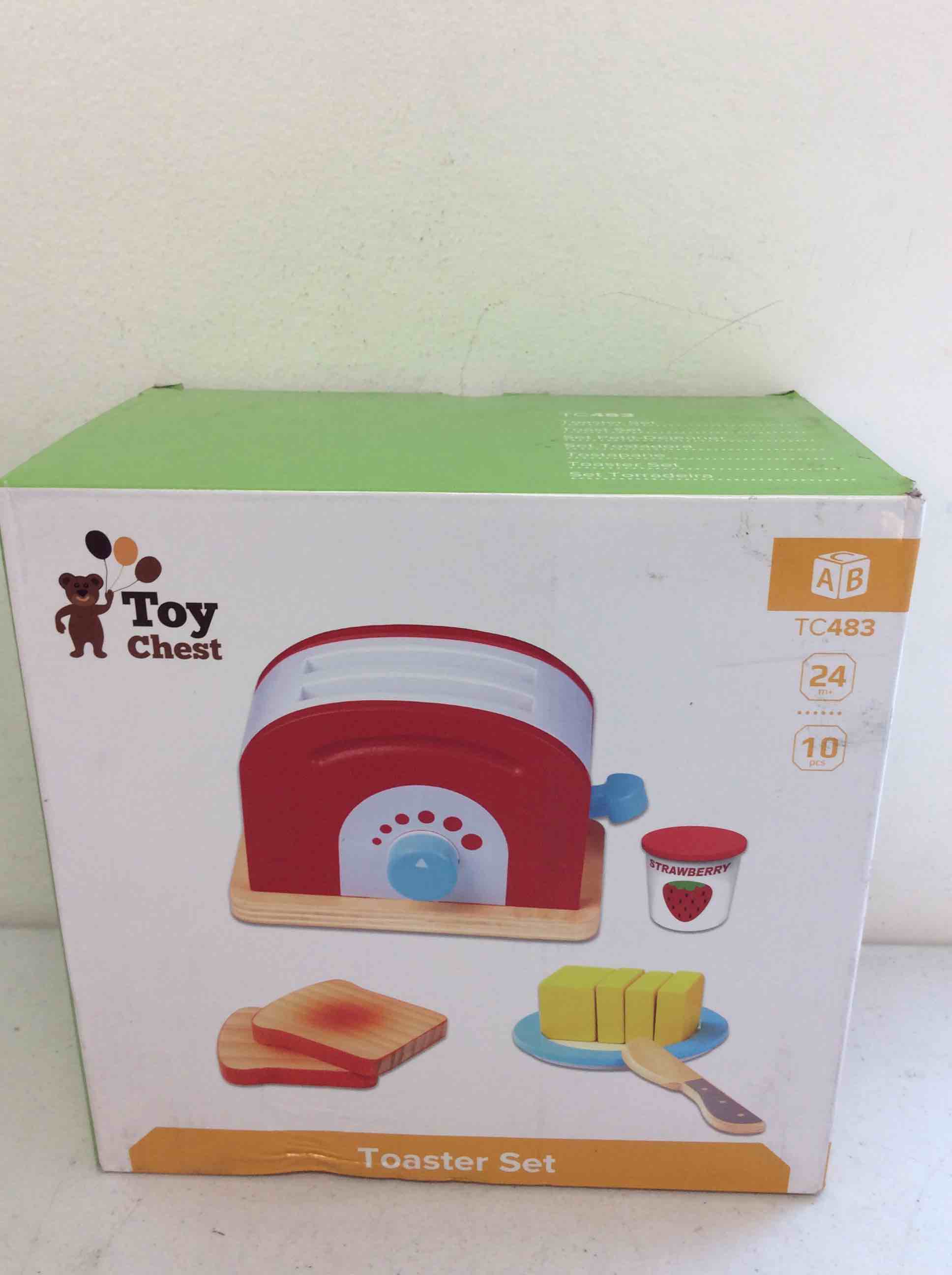 Condition photo showing New/Like New for wooden toaster set cute durable colorful educational creative toast bread pretend play kitchen 10 piece play set for kids children toddlers
