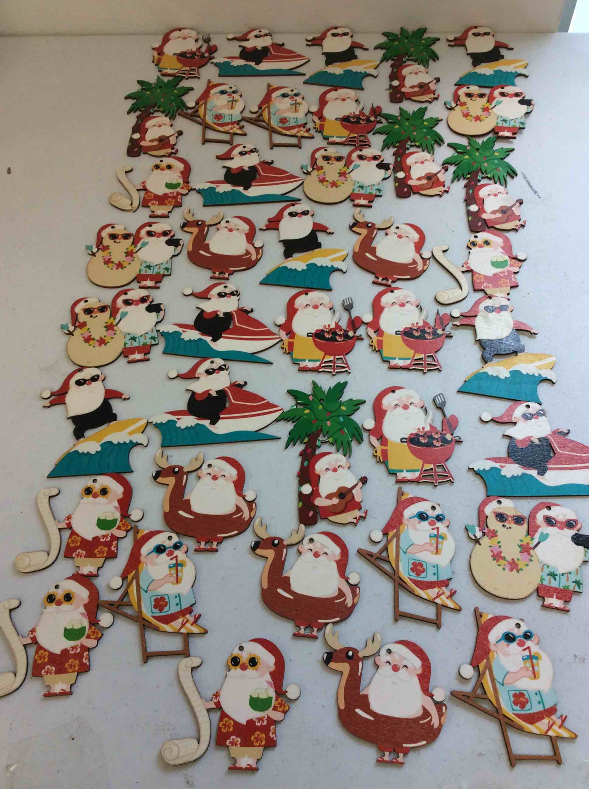 Condition photo showing New/Like New for decorative wooden santa christmas ornaments 