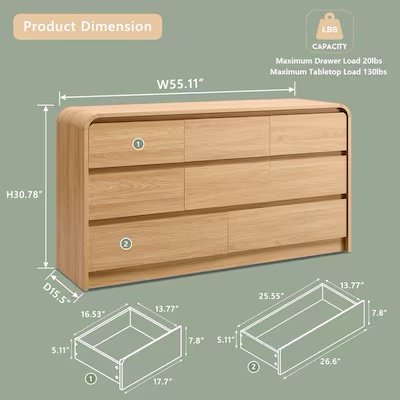 Condition photo showing Good Condition for images decoruhome 8-drawer 55-in w standard dresser curved profile design mid century wood storage ; incomplete