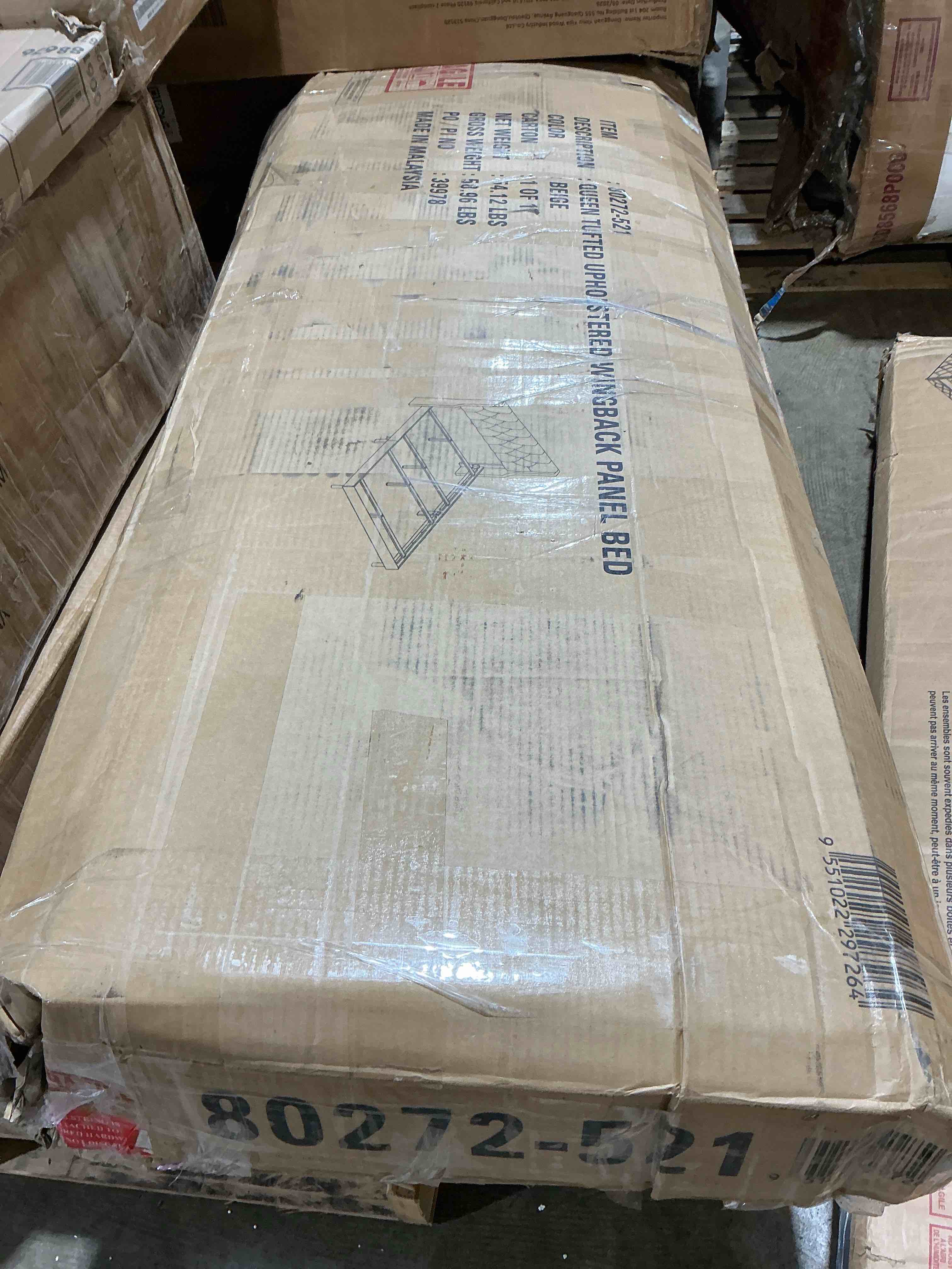 Condition photo showing New/Like New for home design oregon queen button-tufted upholstered wingback panel bed frame for adult  beige  easy assembly