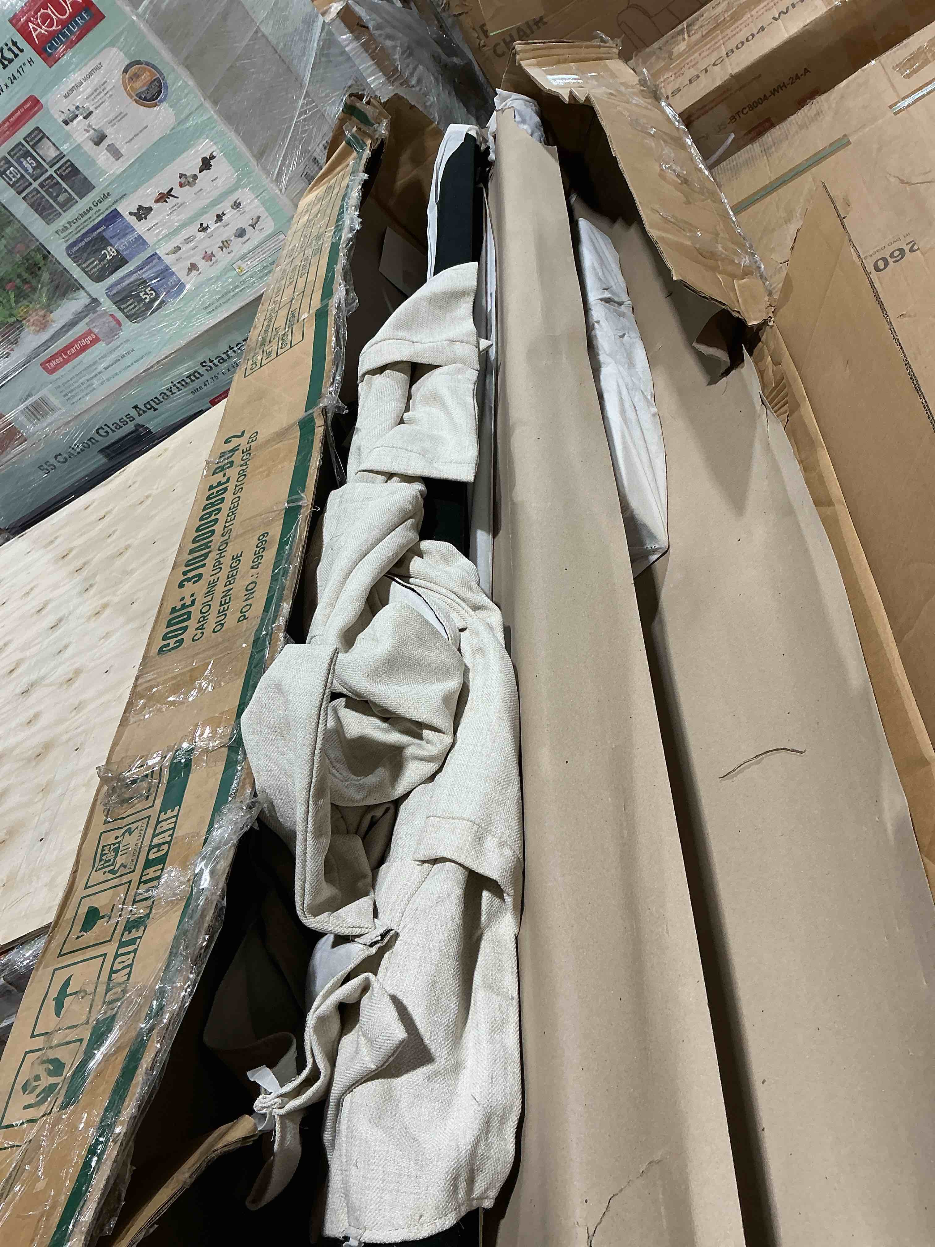 Condition photo showing Good Condition for darcy queen upholstered storage bed - beige ( incomplete )
