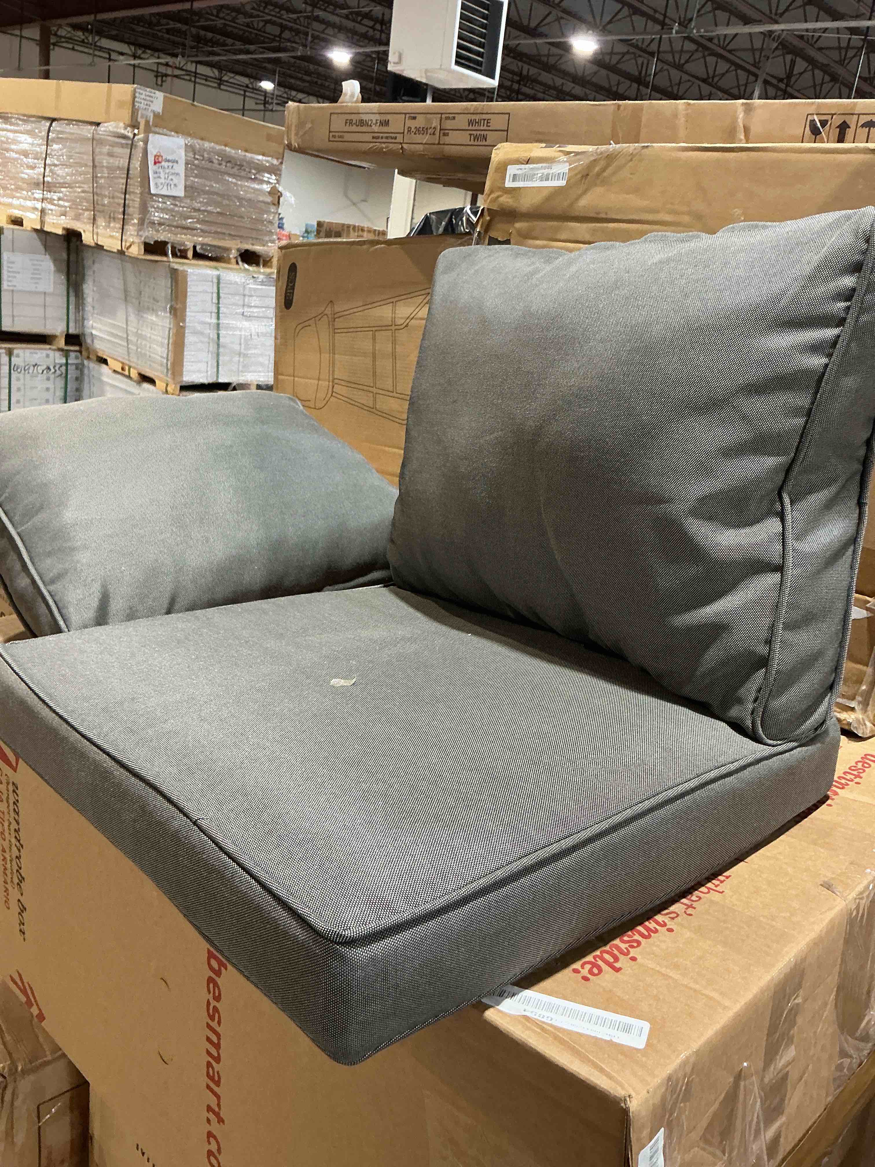 Condition photo showing Good Condition for 6" thick outdoor chair cushions, 24 x24 inch patio furniture cushions set of 2 with water resistant & removable cover, uv resistant, 30d high density sponge patio cushion, grey
