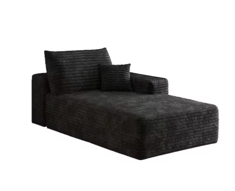 Condition photo showing New/Like New for modular corduroy 68.1 in. wide chaise sleeper sofa with reversible lounge and plush foam cushions in black