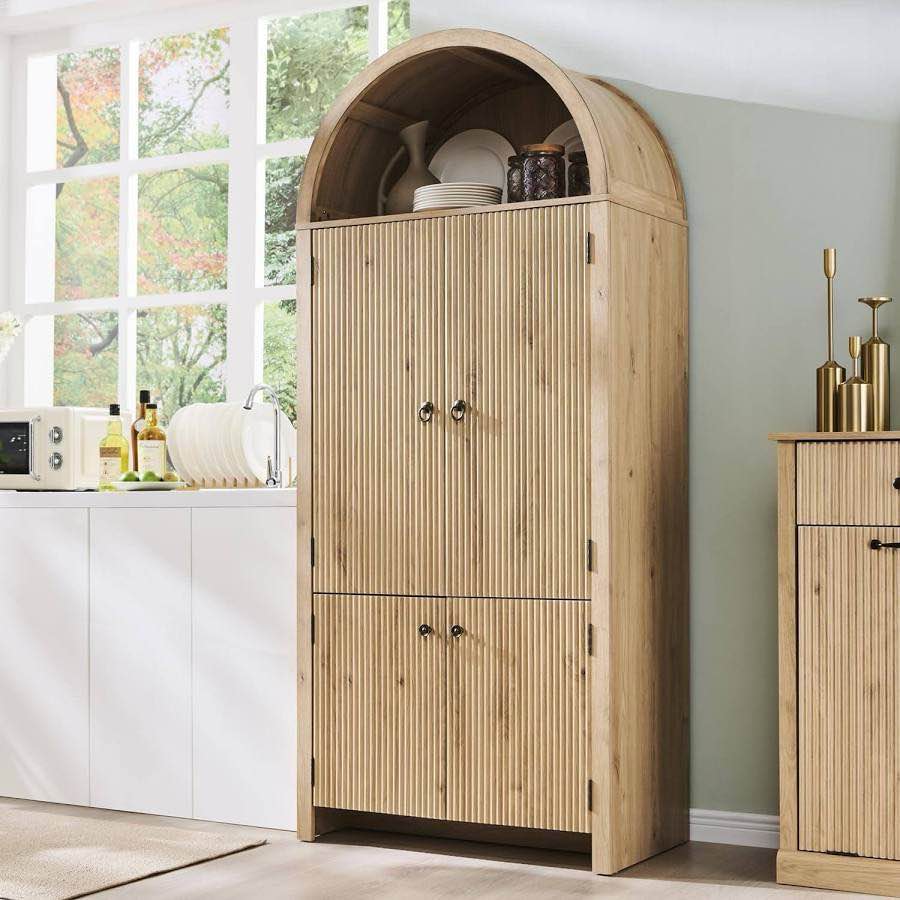 DecorUHome Arched Kitchen Pantry 16.4-in D x 31-in W x 71-in H Modern Storage Cabinet with 3 ( incomplete box 2of 2 )