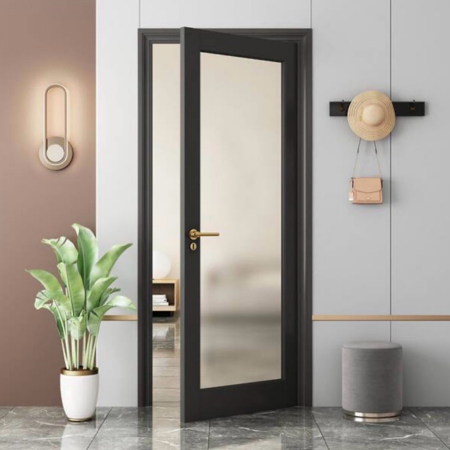 30 in. x 80 in. Yero Modern 1-Lite Black Primed Solid Core Wood Interior Door Slab with Frosted Glass French Door Slab