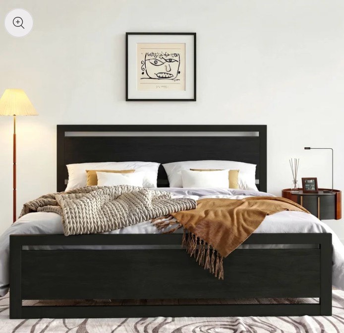 Heavy Duty Platform Bed, Metal Bed Frame with Modern Wooden Headboard & Footboard ; incomplete( box 1 of 3 ) pick up one box