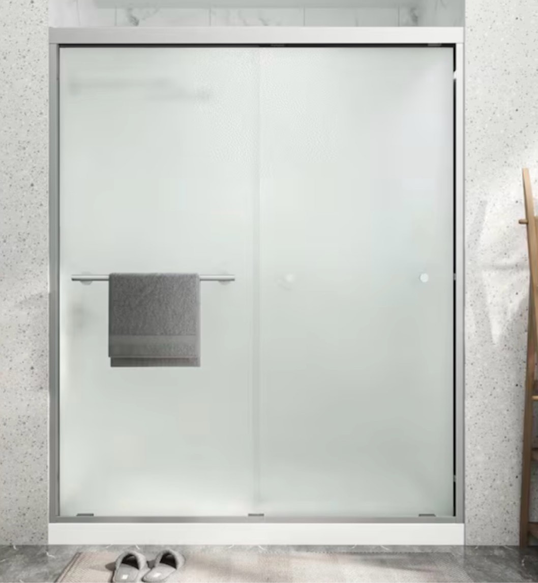 43-48 in. W x 72 in. H Sliding Framed Shower Door in Brushed Nickel with Frosted Tempered Glass 